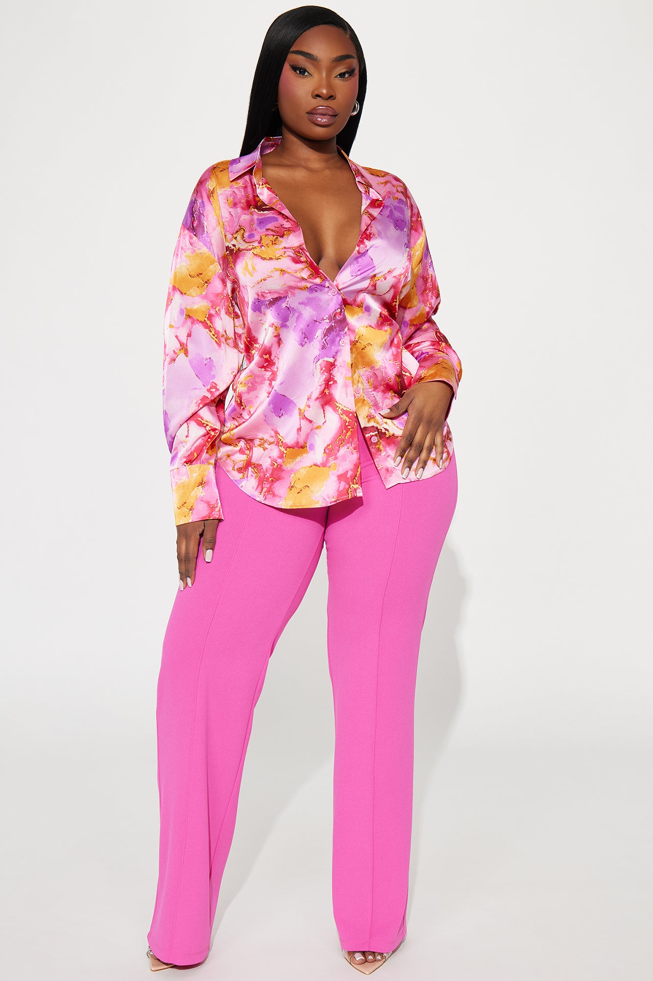 Amethyst Satin Shirt - Pink/combo - Image 5