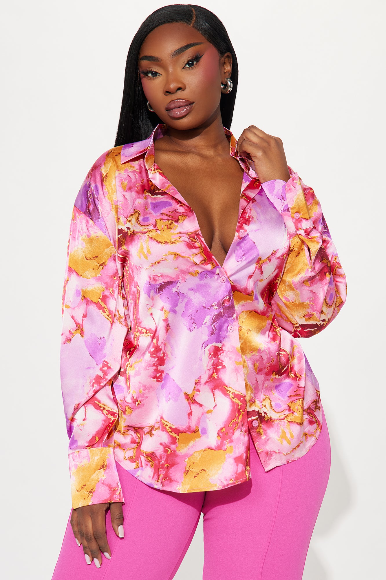 Amethyst Satin Shirt - Pink/combo - Image 4