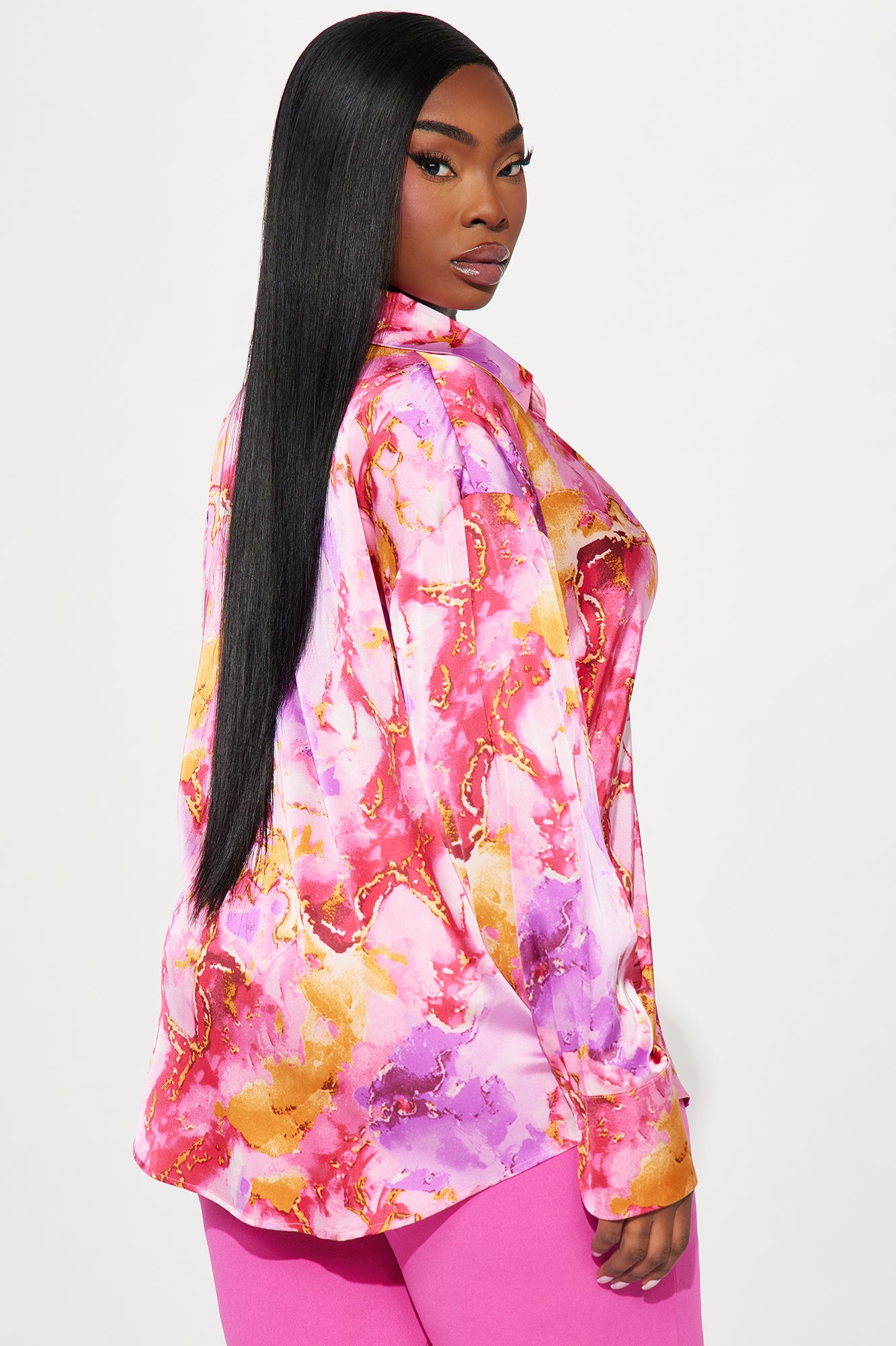 Amethyst Satin Shirt - Pink/combo - Image 6