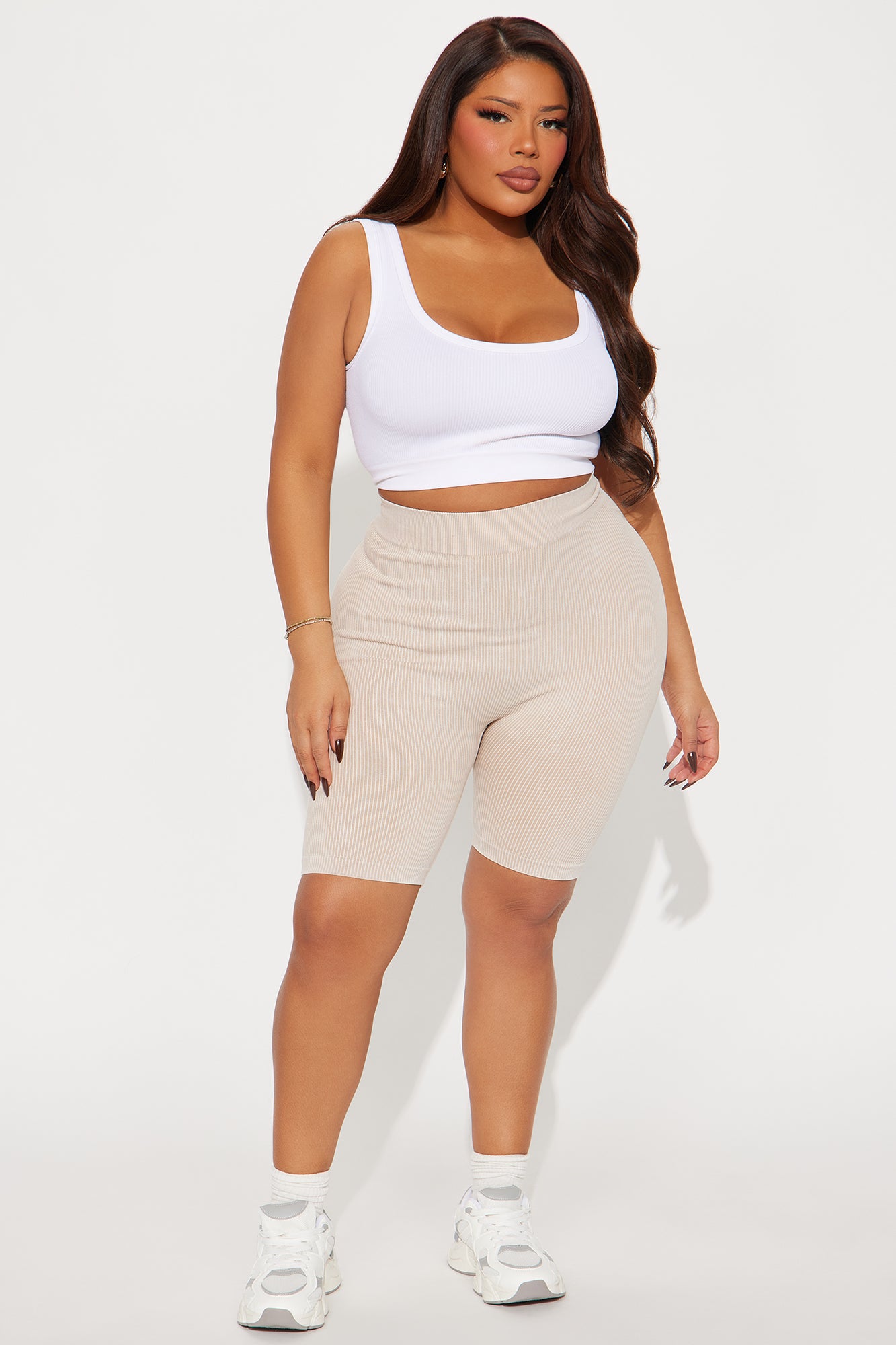 Mia Ribbed Seamless Biker Short - Tan - Image 4