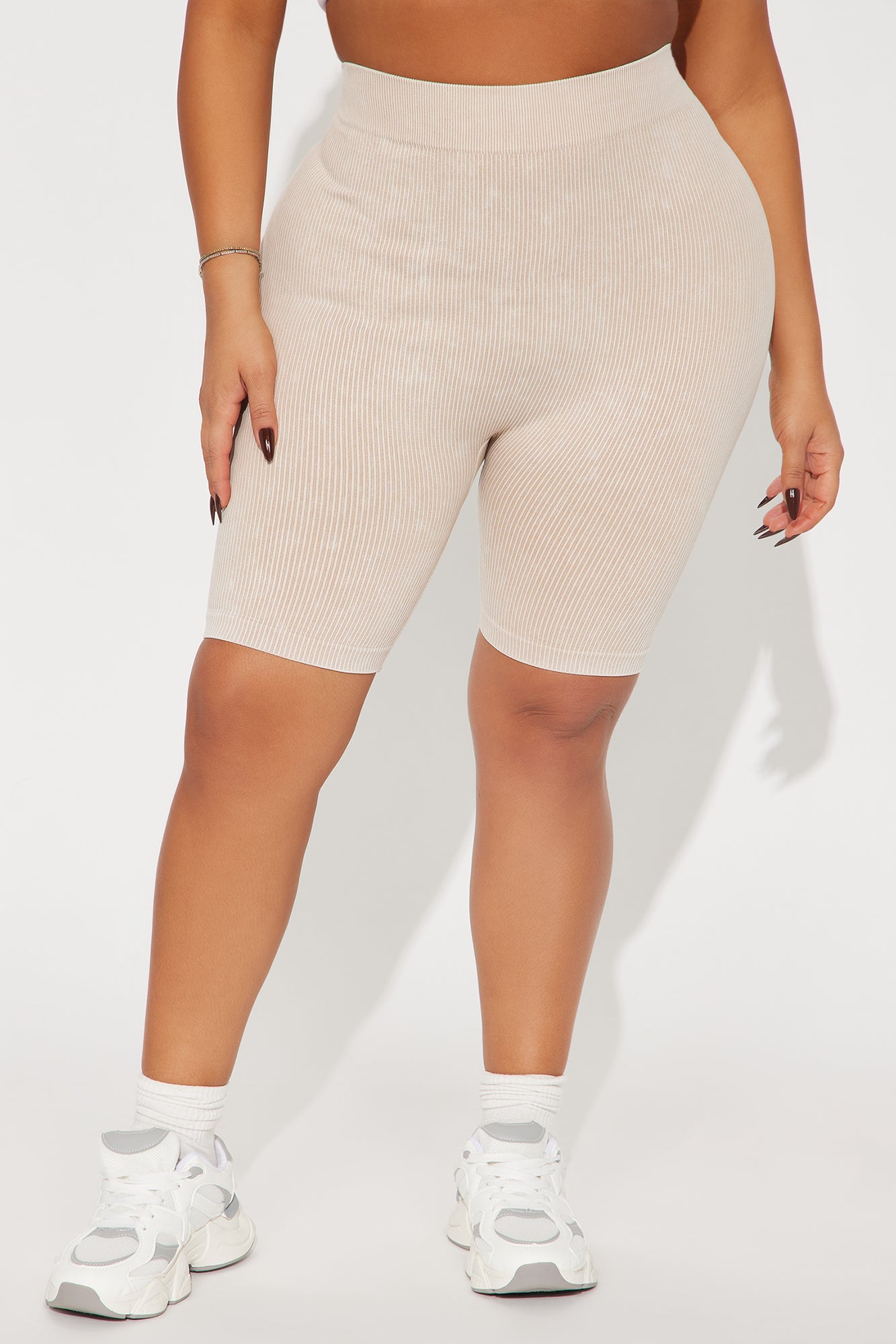 Mia Ribbed Seamless Biker Short - Tan - Image 5