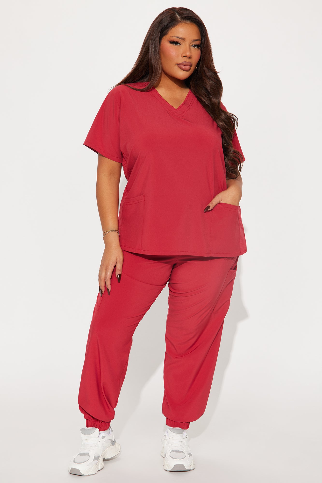 Wellness 4 Way Stretch Uniform Scrub Jogger Set - Raspberry - Image 4