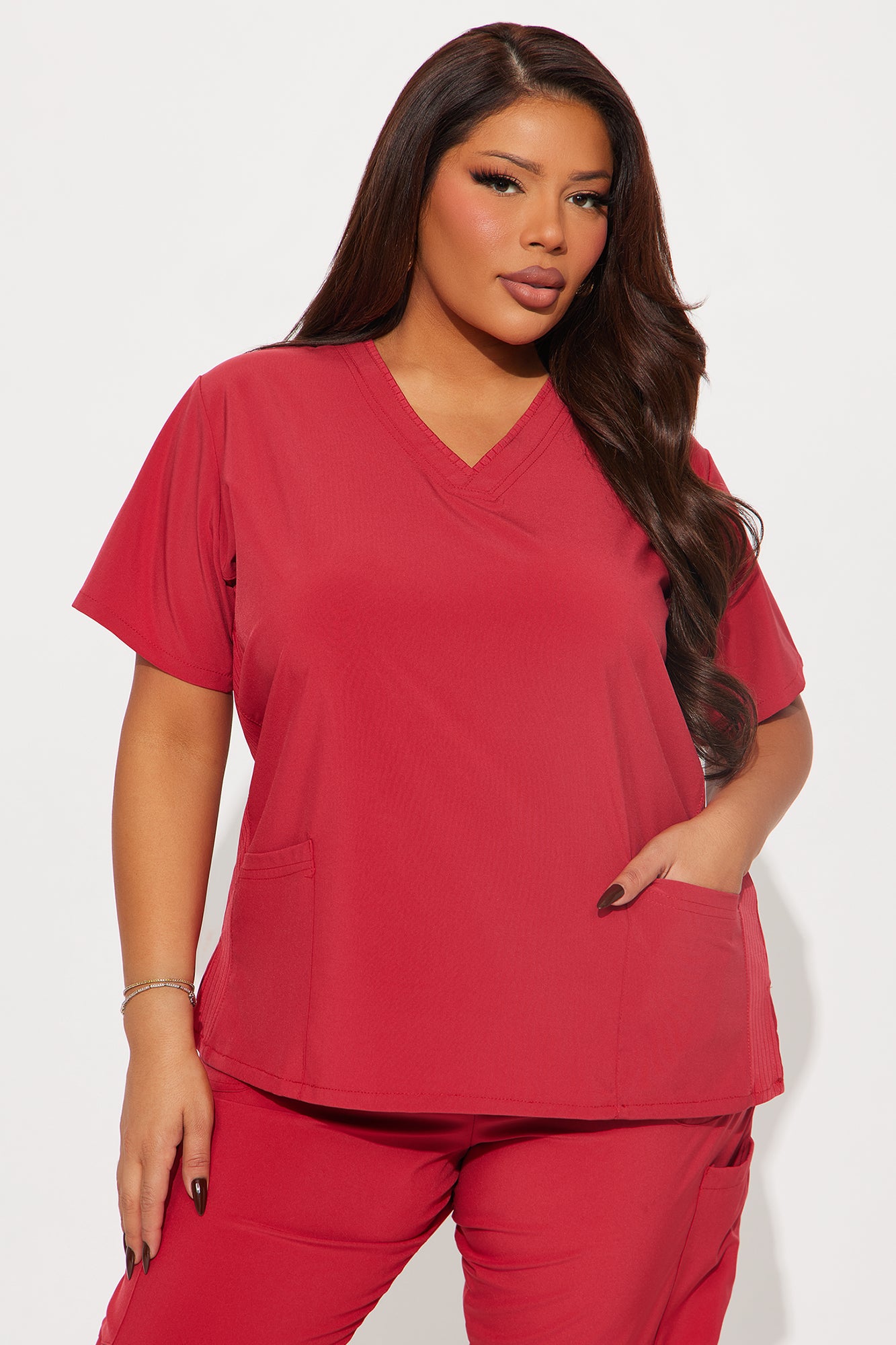 Wellness 4 Way Stretch Uniform Scrub Jogger Set - Raspberry - Image 5