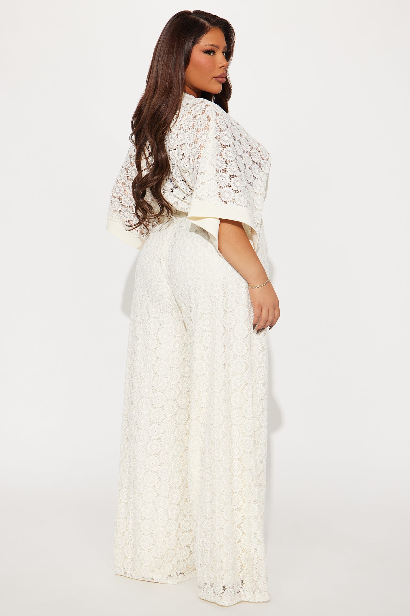 Vienna Crochet Wide Leg Jumpsuit - Cream - Image 6