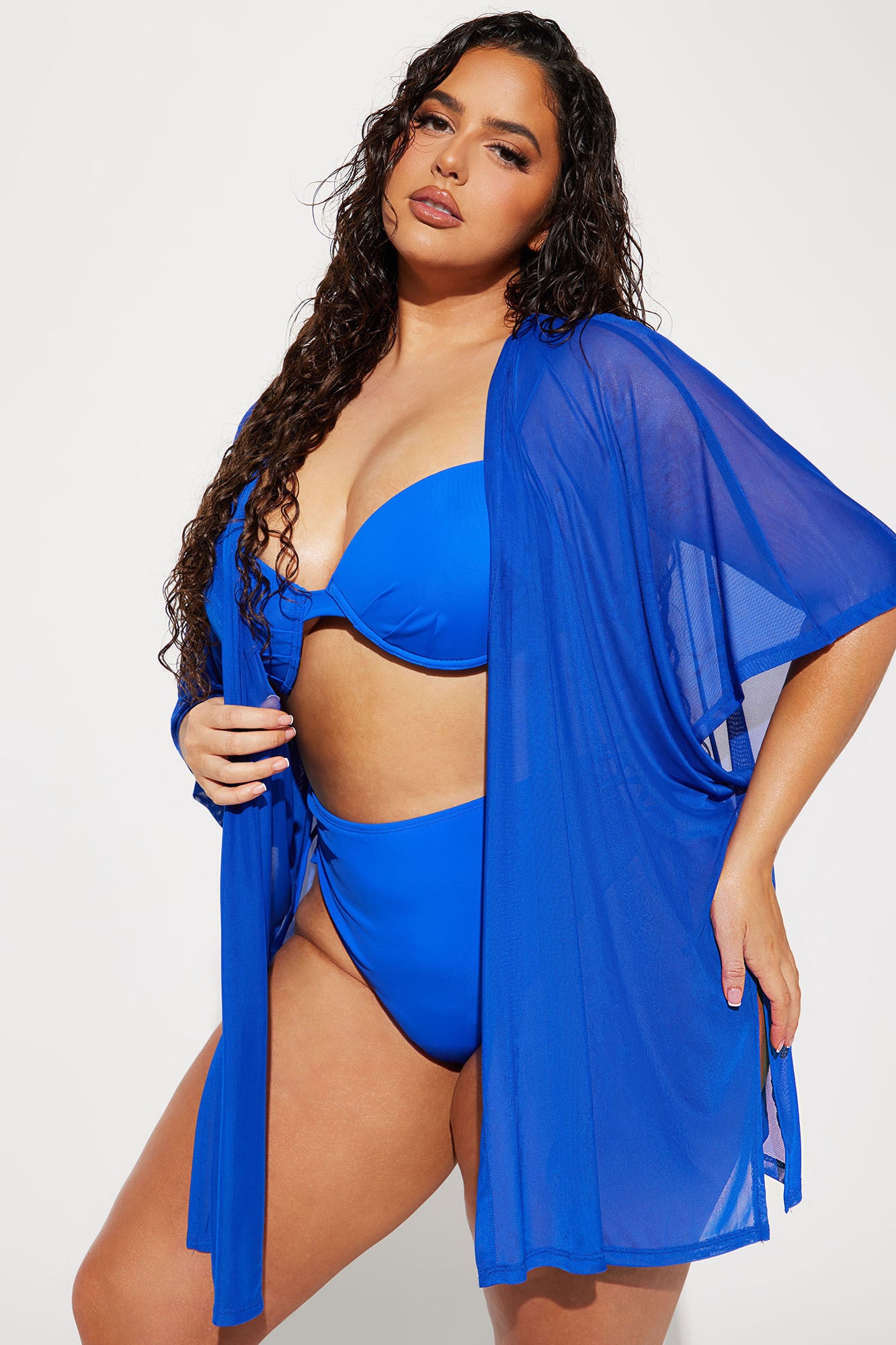 Maui Mix And Match Mesh Cover Up Kimono - Royal - Image 3