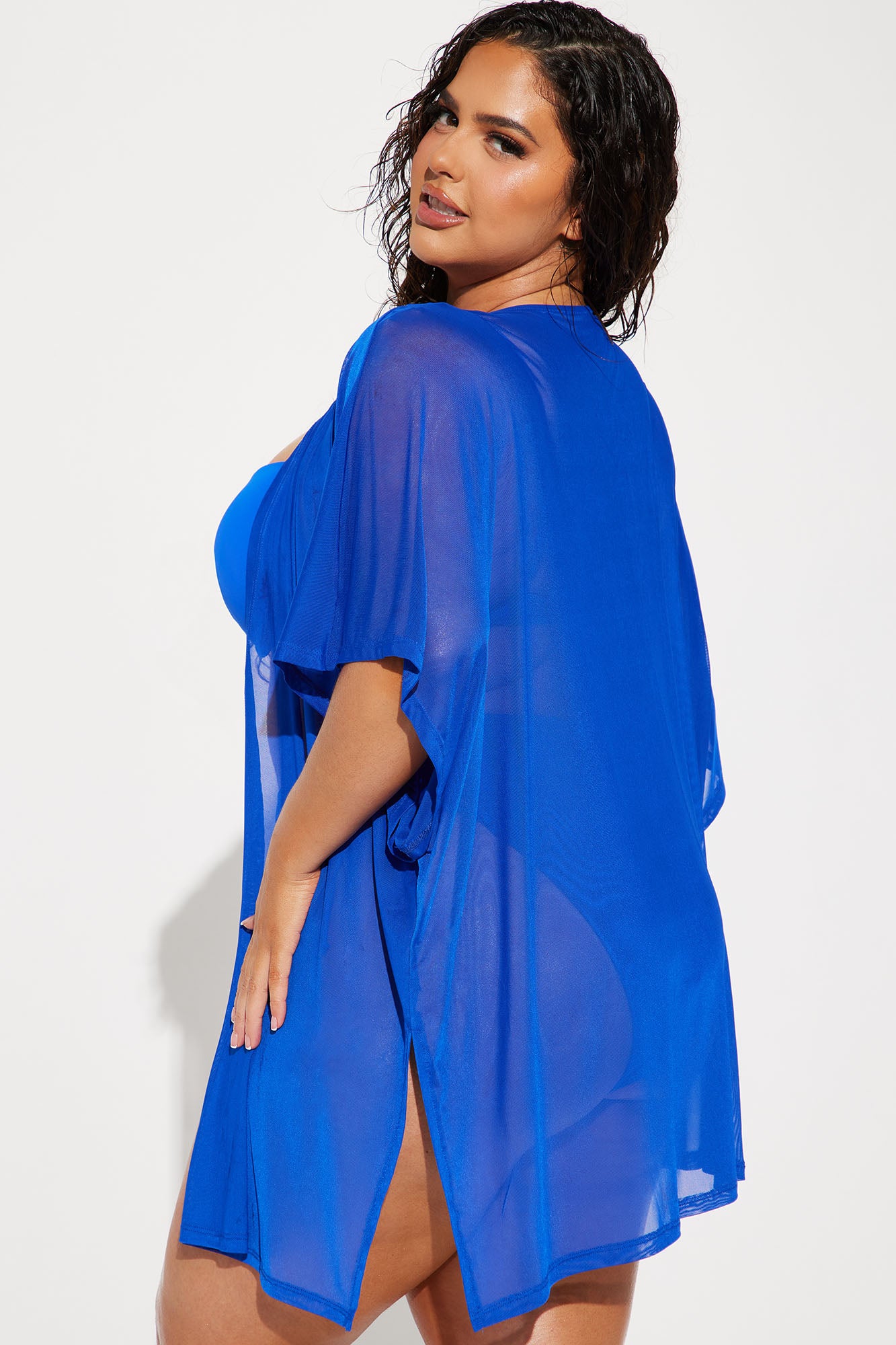 Maui Mix And Match Mesh Cover Up Kimono - Royal - Image 5