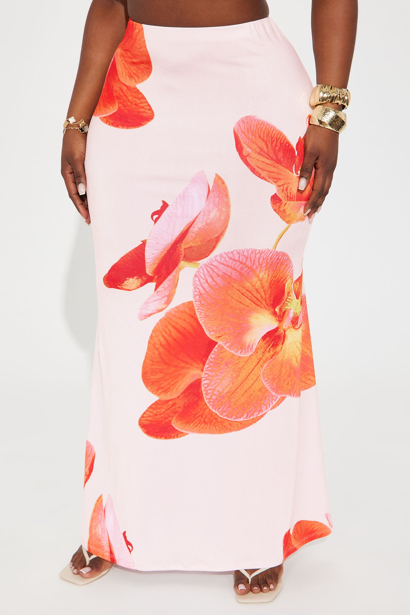 Liliana Floral Satin Maxi Skirt - Orange/combo - Image 5