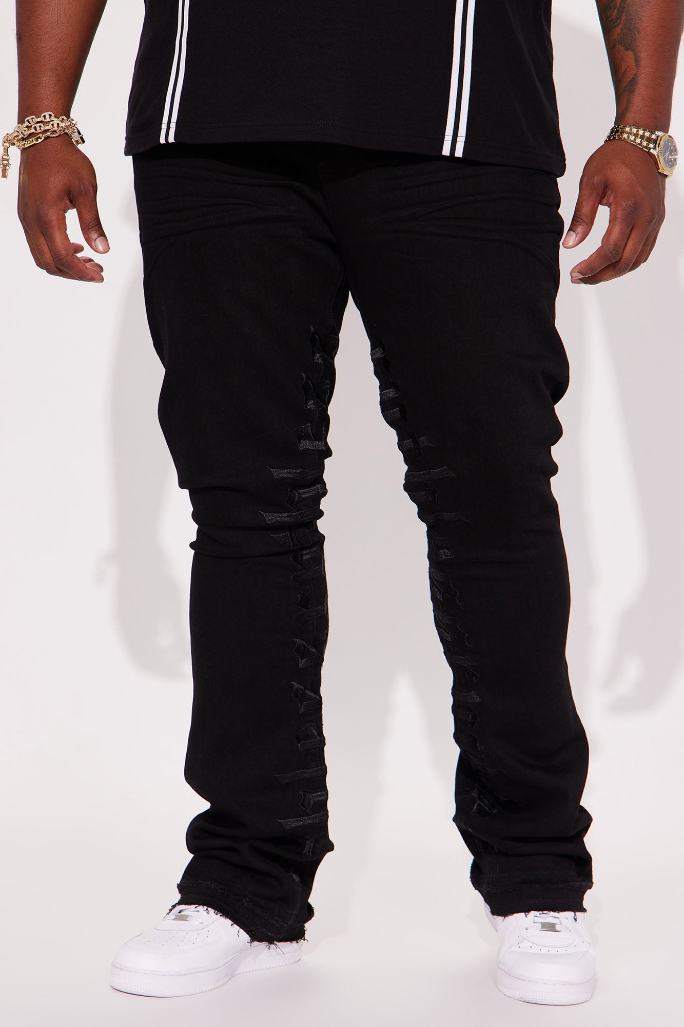 Ruthless Embroidered Stacked Skinny Flare Jeans - Black - Image 3