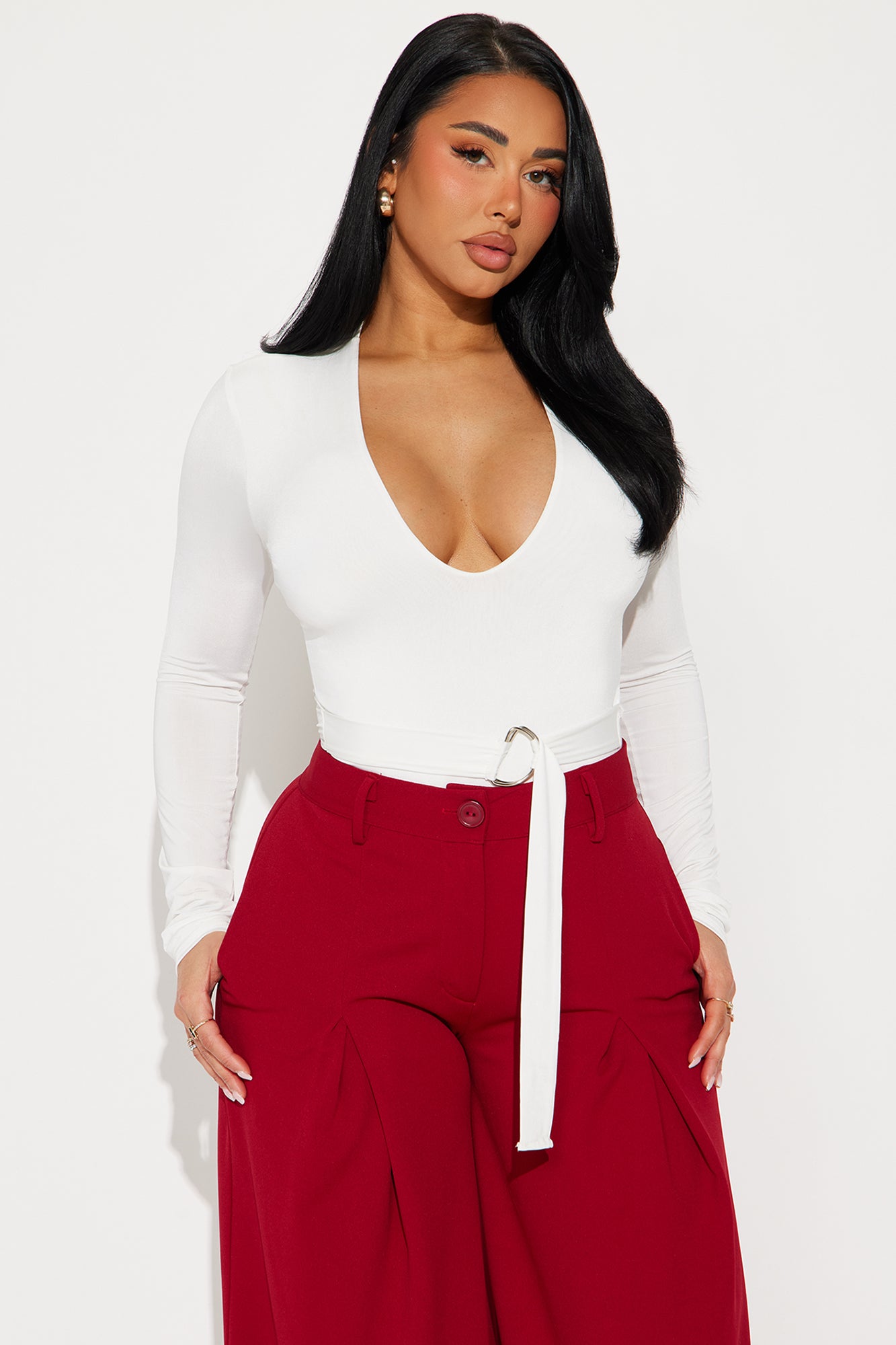 Bianca Belted Long Sleeve Bodysuit - Ivory - Image 3