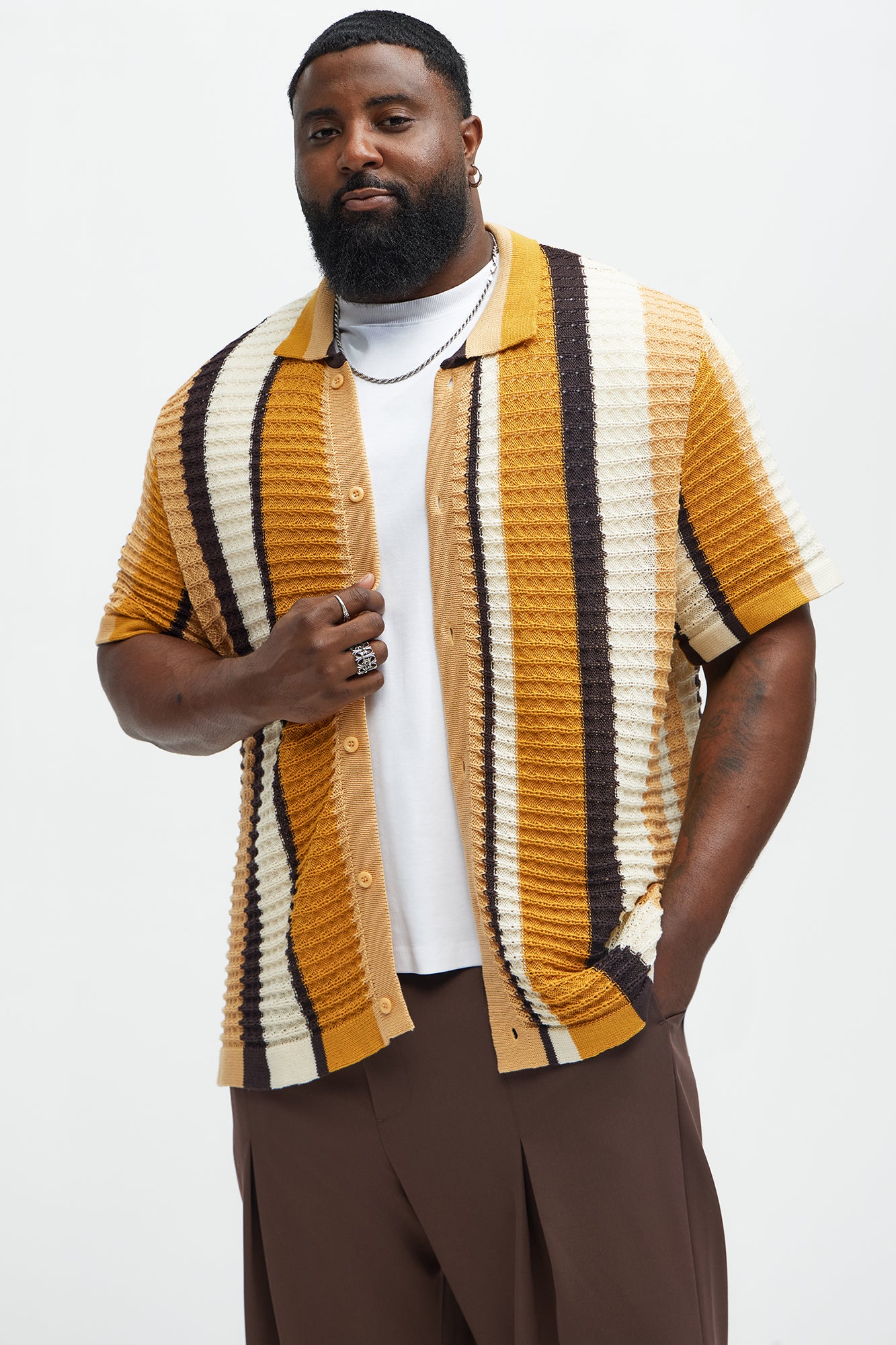 Carson Stripe Short Sleeve Knitted Shirt - Mustard/combo - Image 7