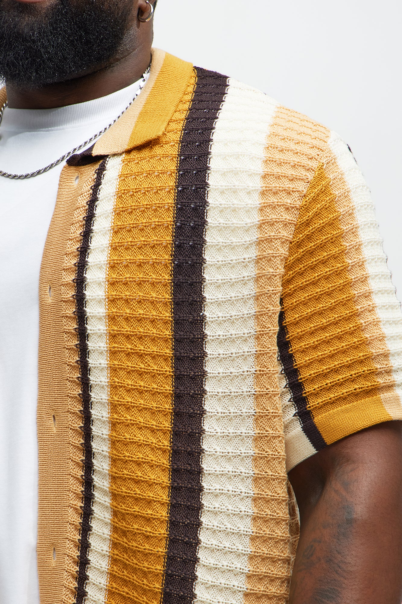 Carson Stripe Short Sleeve Knitted Shirt - Mustard/combo - Image 9