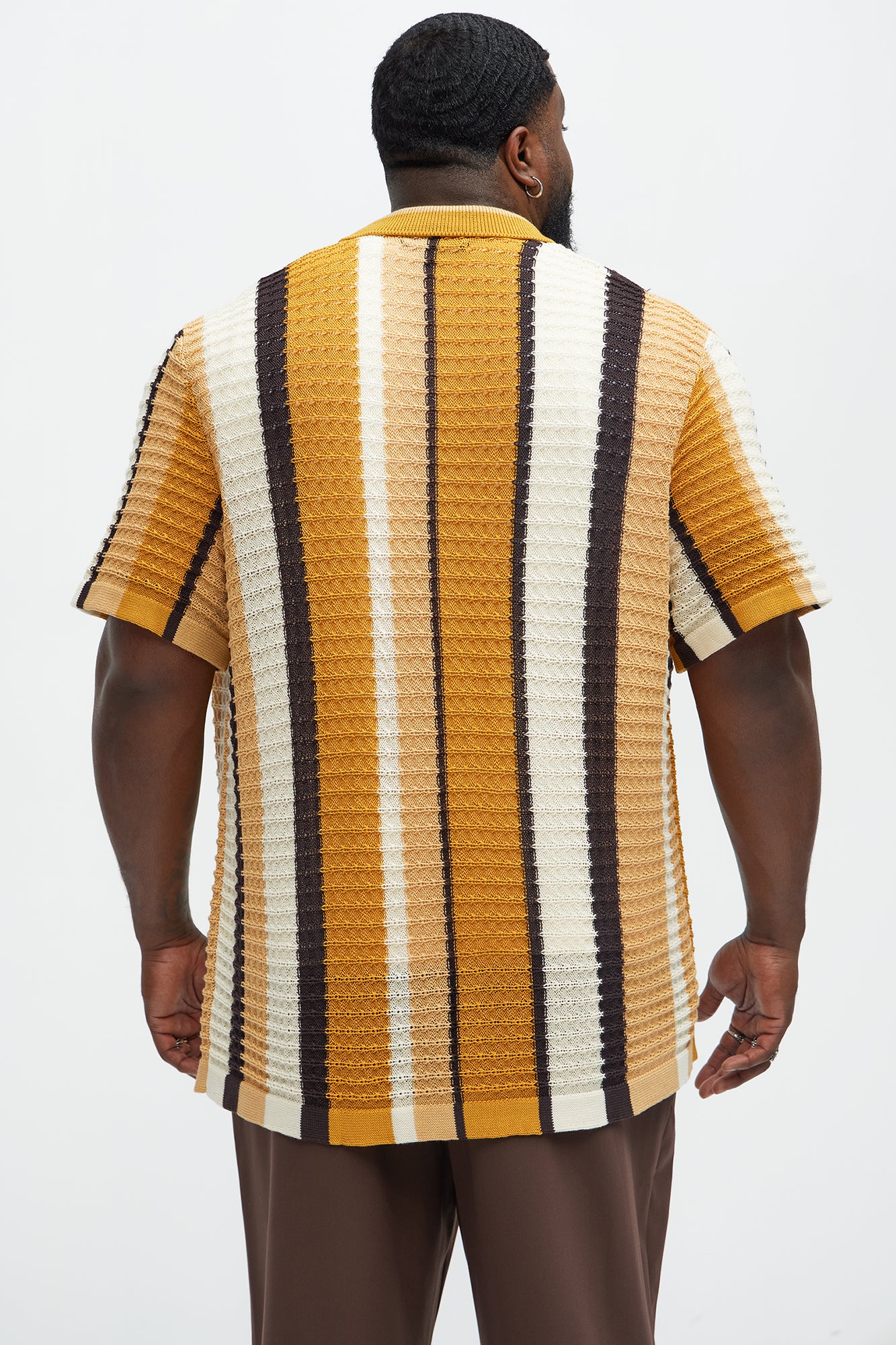 Carson Stripe Short Sleeve Knitted Shirt - Mustard/combo - Image 10