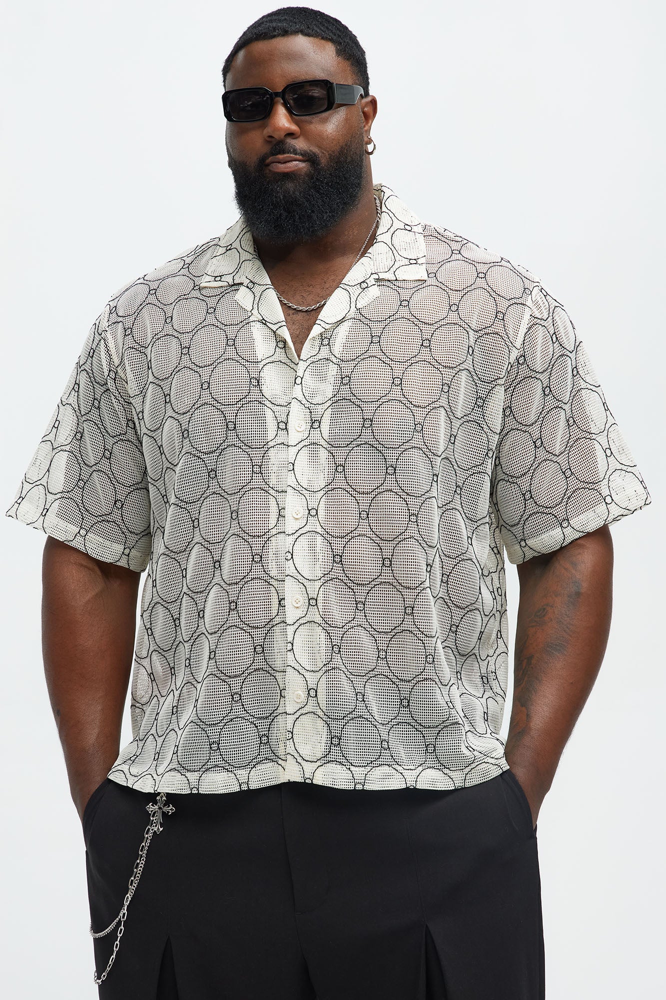 Circles Cuban Mesh Shirt - Cream/combo - Image 5