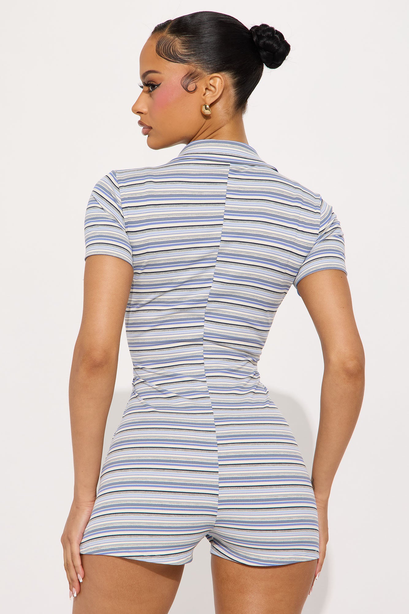 Belinda Ribbed Stripe Zip Up Romper - Blue/combo - Image 3