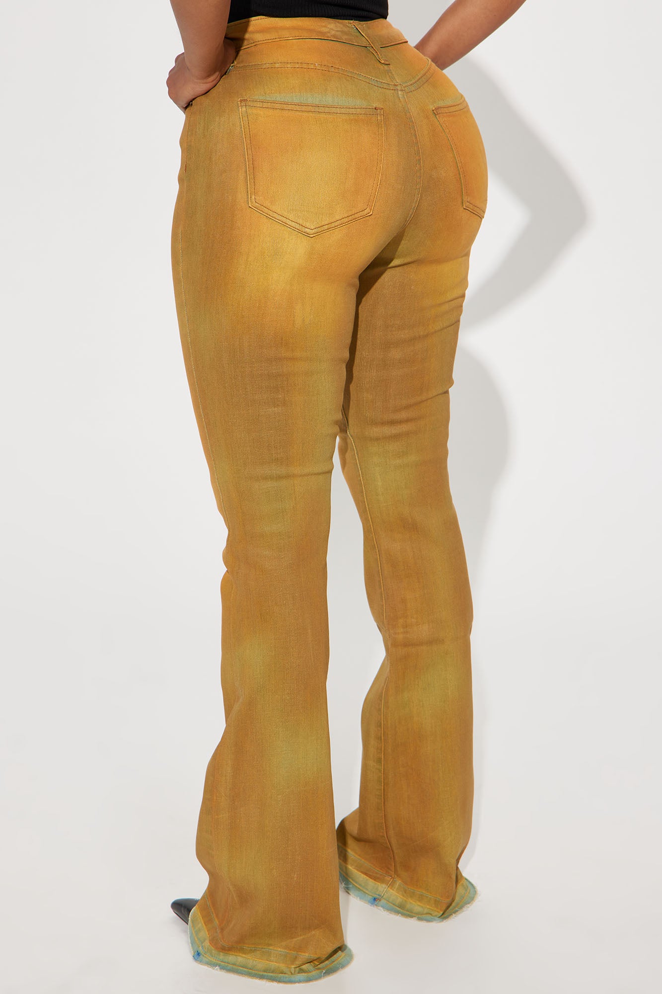 Leading The Pack Coated Stretch Flare Jeans - Yellow - Image 3
