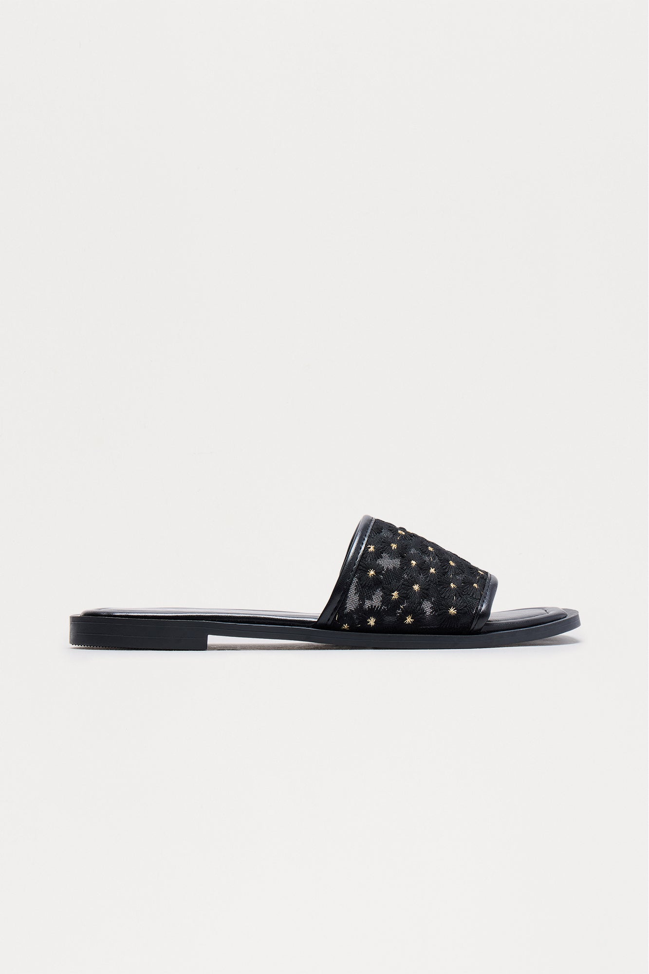 Zita Floral Slip On Sandals - Black - Image 3