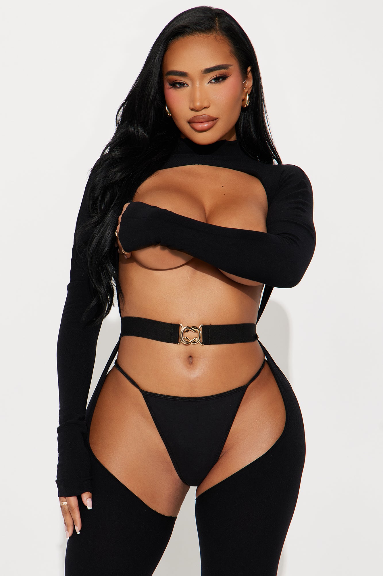 Wild But Beautiful Open Cup Bodystocking - Black - Image 3