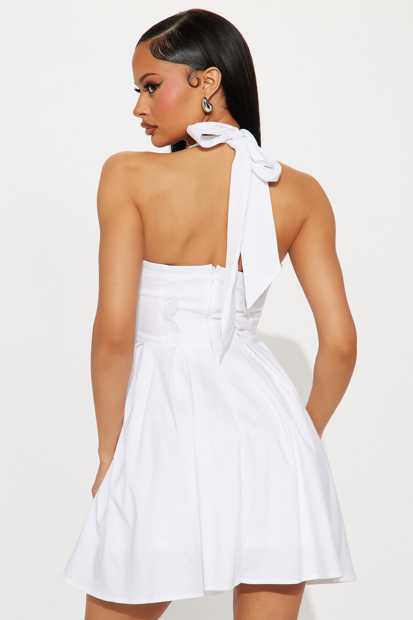 Darla Stretch Poplin Mini Dress - White - Image 3