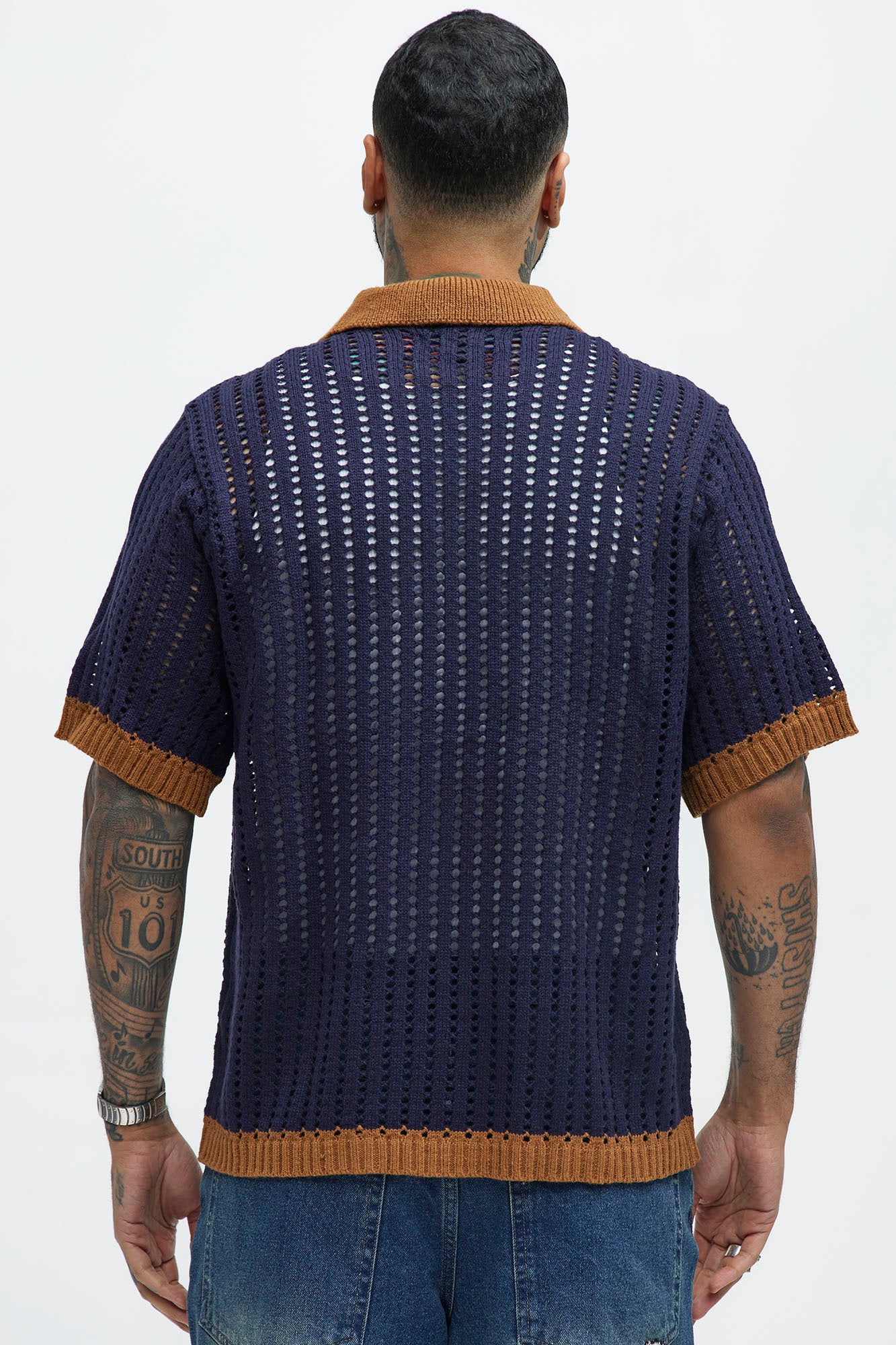 Estrellada Crochet Knit Full Button Shirt - Navy/combo - Image 4