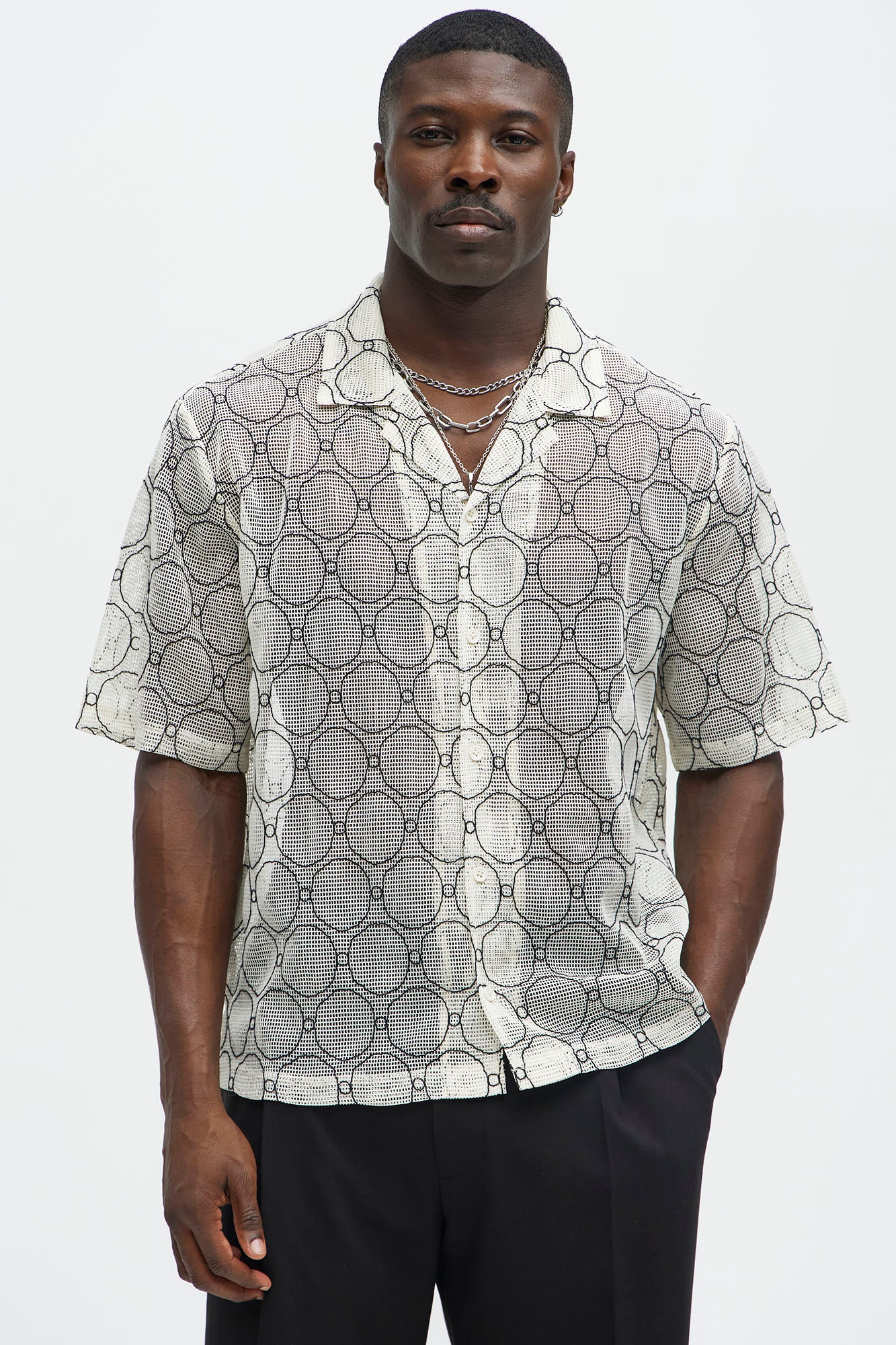 Circles Cuban Mesh Shirt - Cream/combo - Image 3