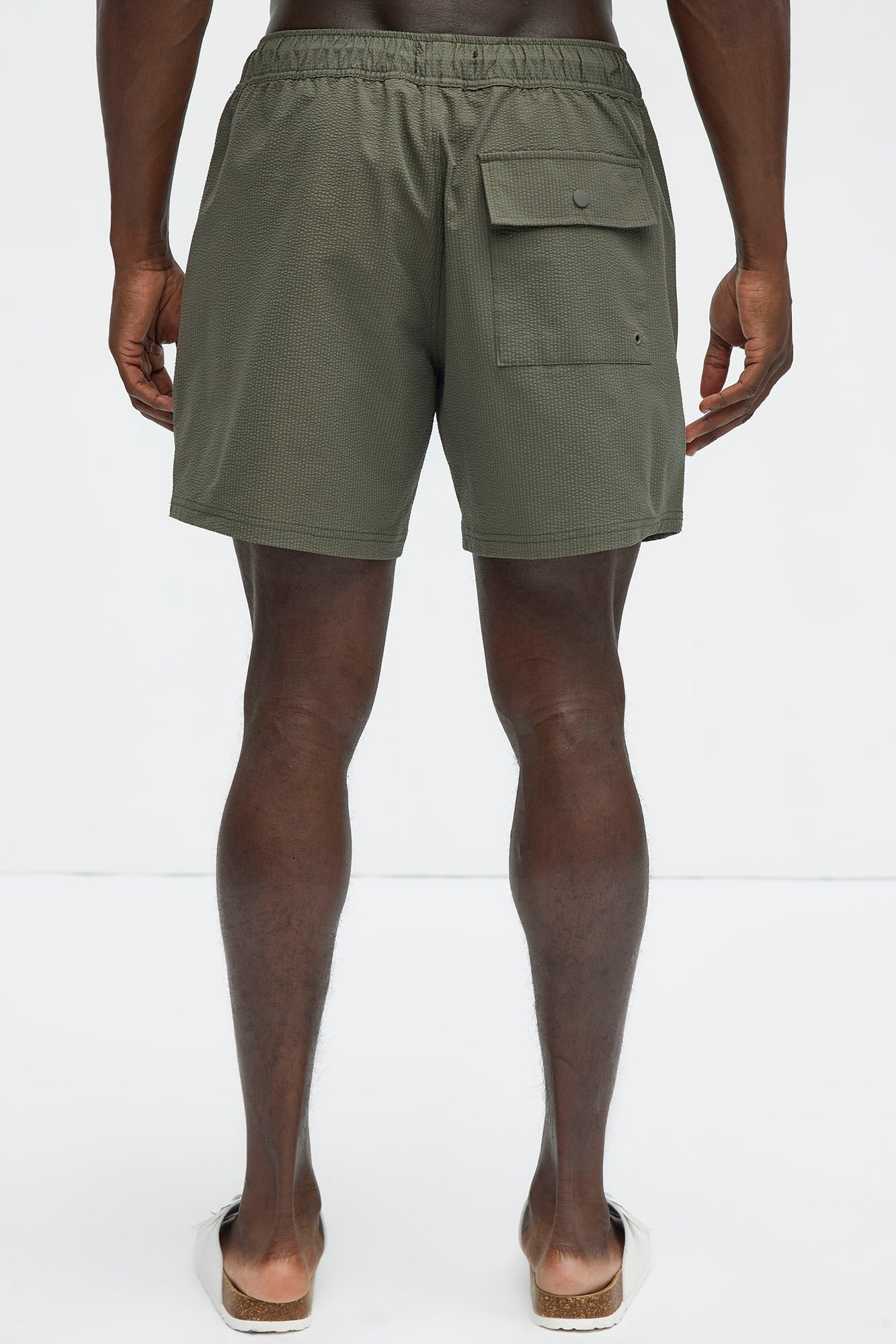 Seersucker Swim Mid Trunk - Olive - Image 3
