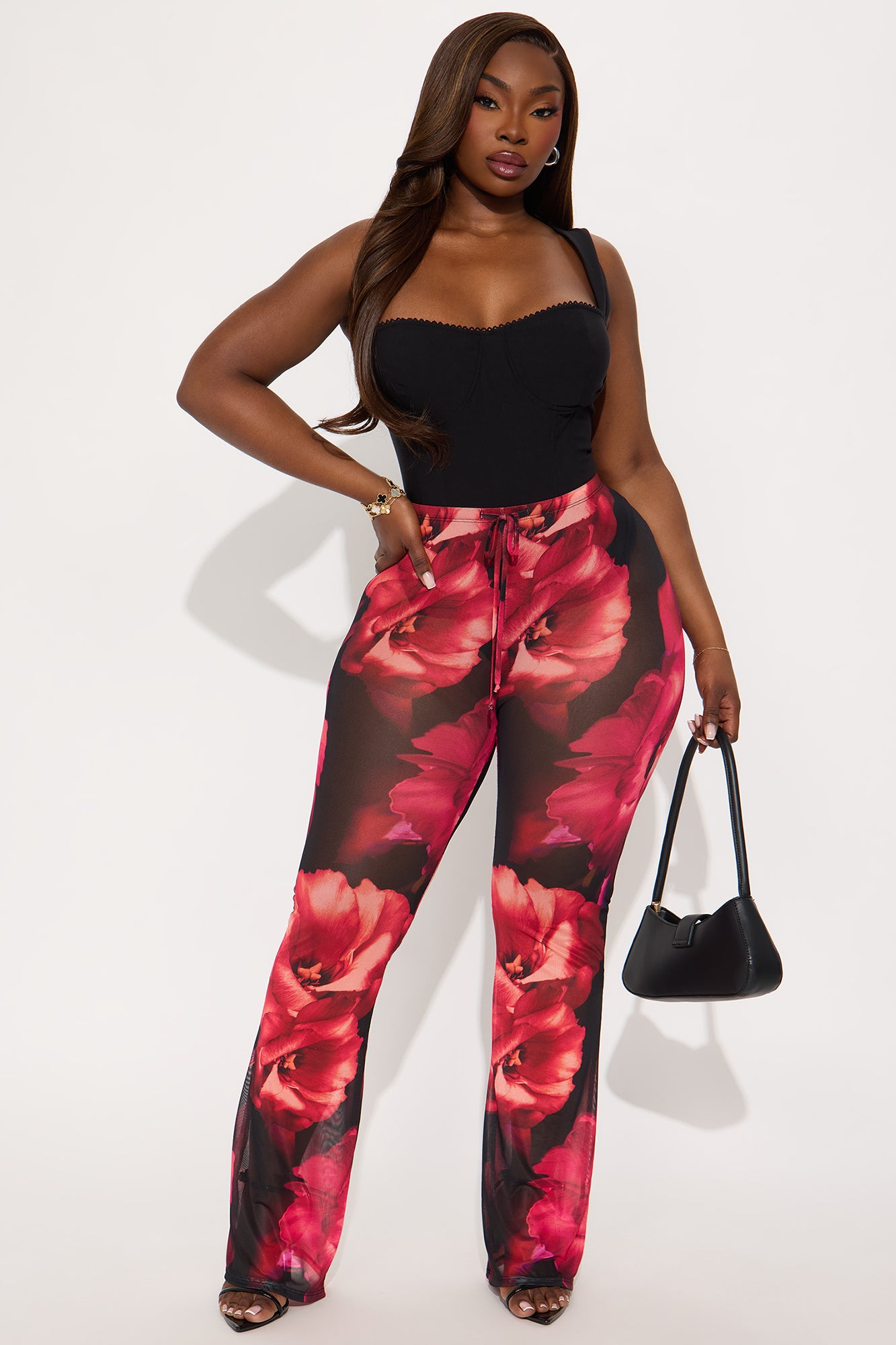 Estella Floral Mesh Flare Pant - Black/combo - Image 4