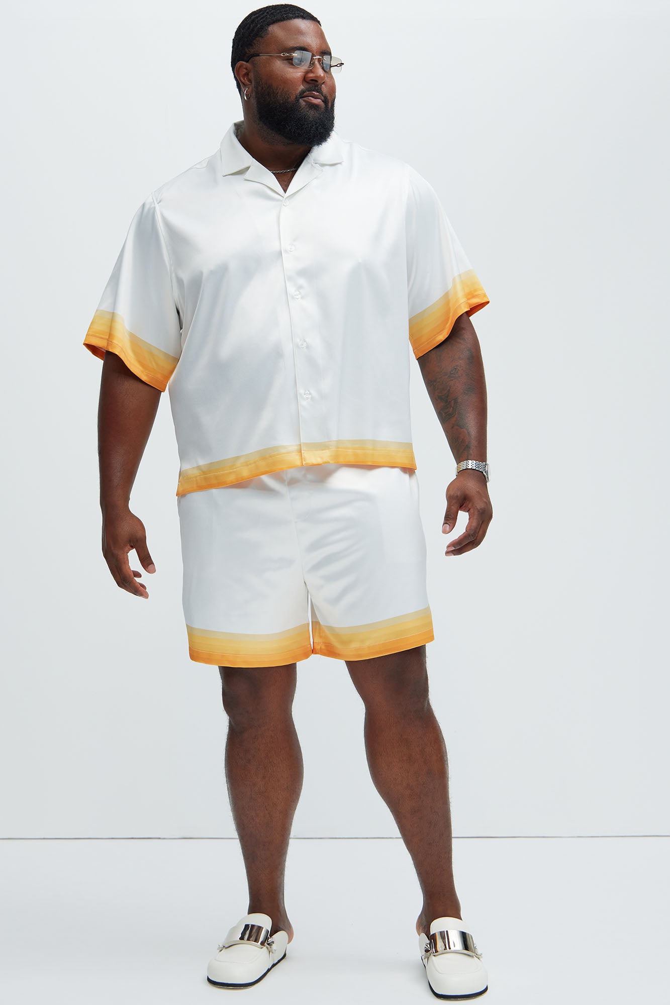 Dale Printed Stripes Shorts - White/combo - Image 7