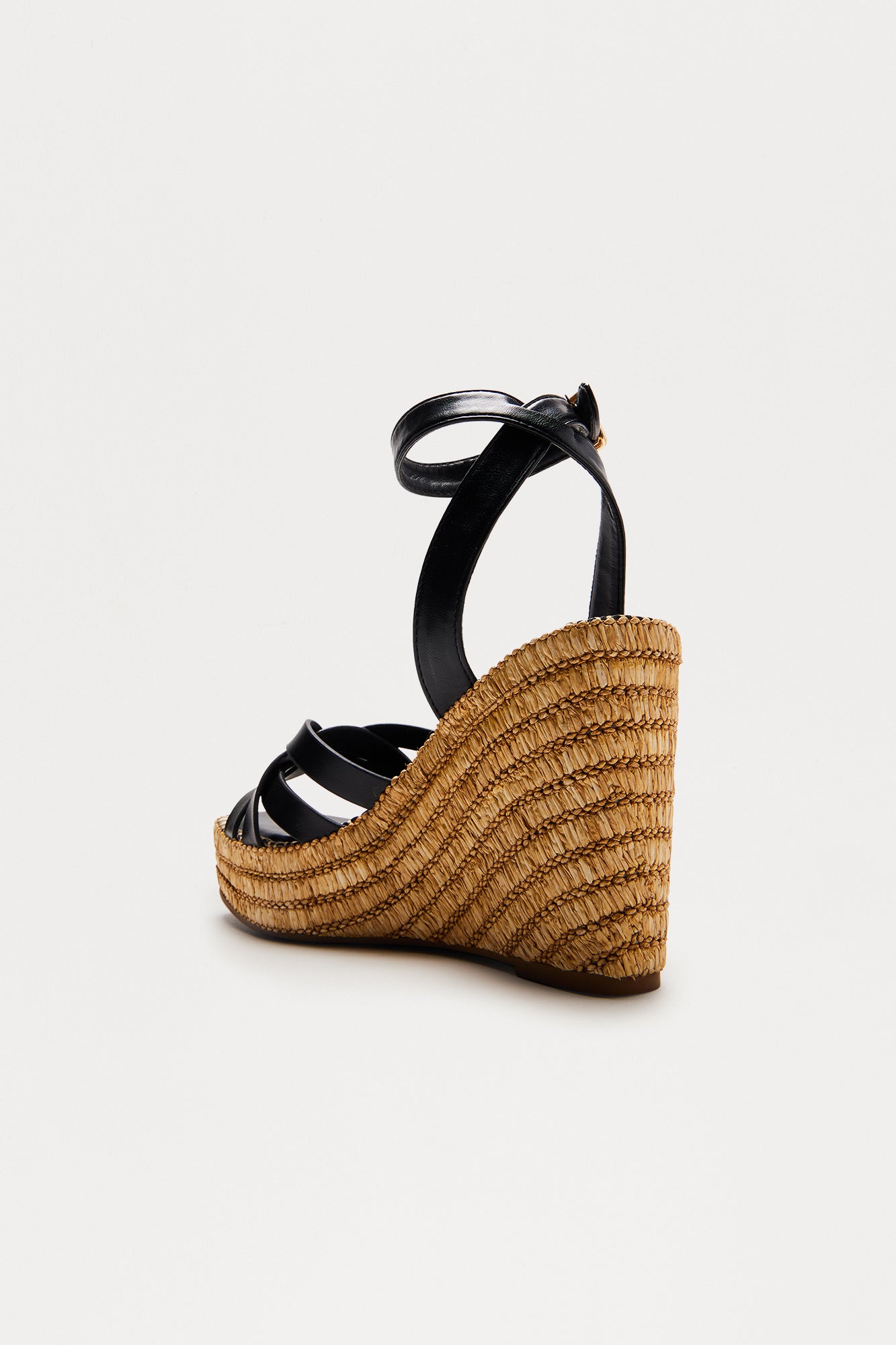 Lottie Raffia Ankle Strap Platform Wedges - Black - Image 3