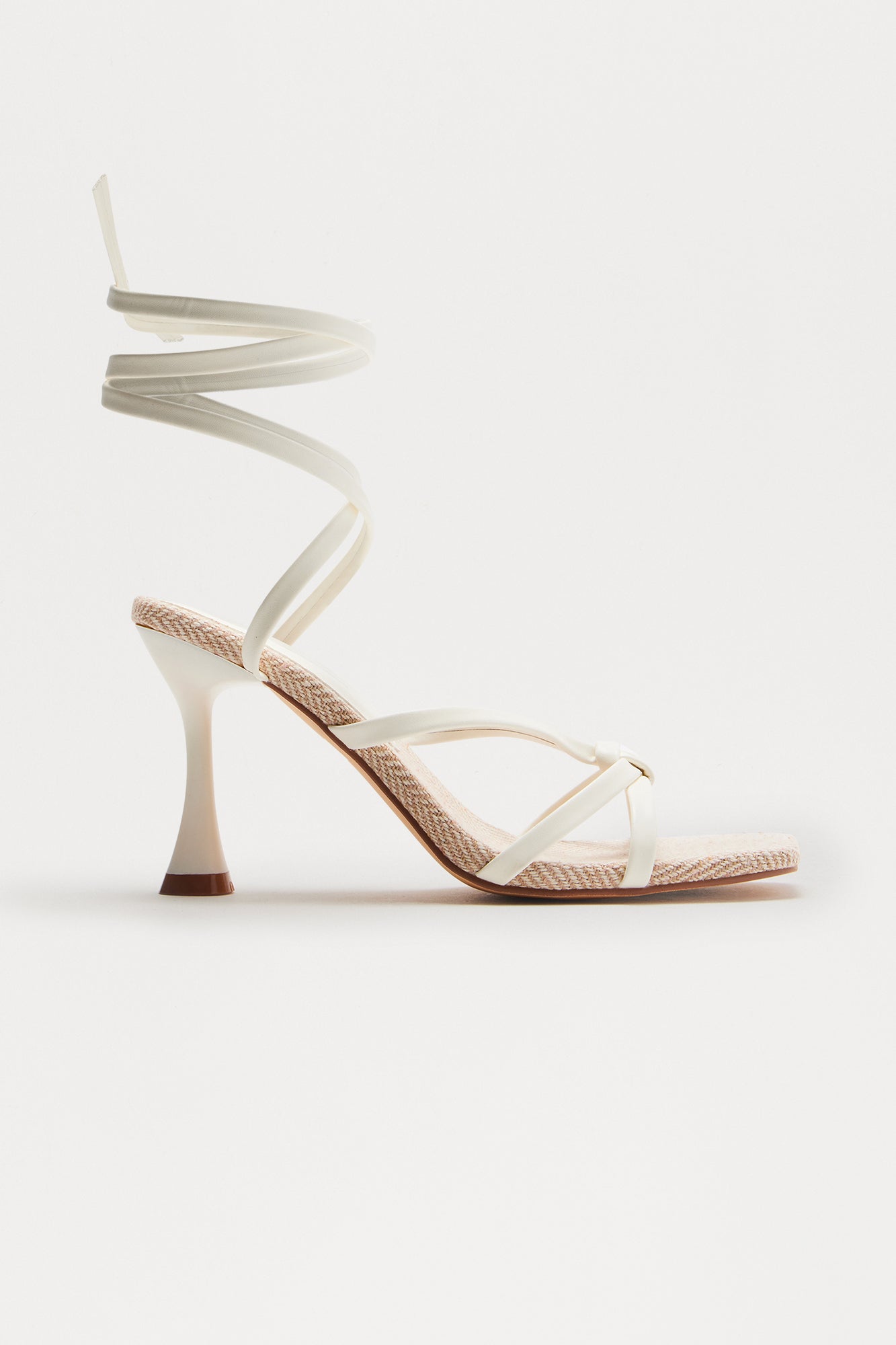 Corenne Raffia Wrap Up Heels - White - Image 3