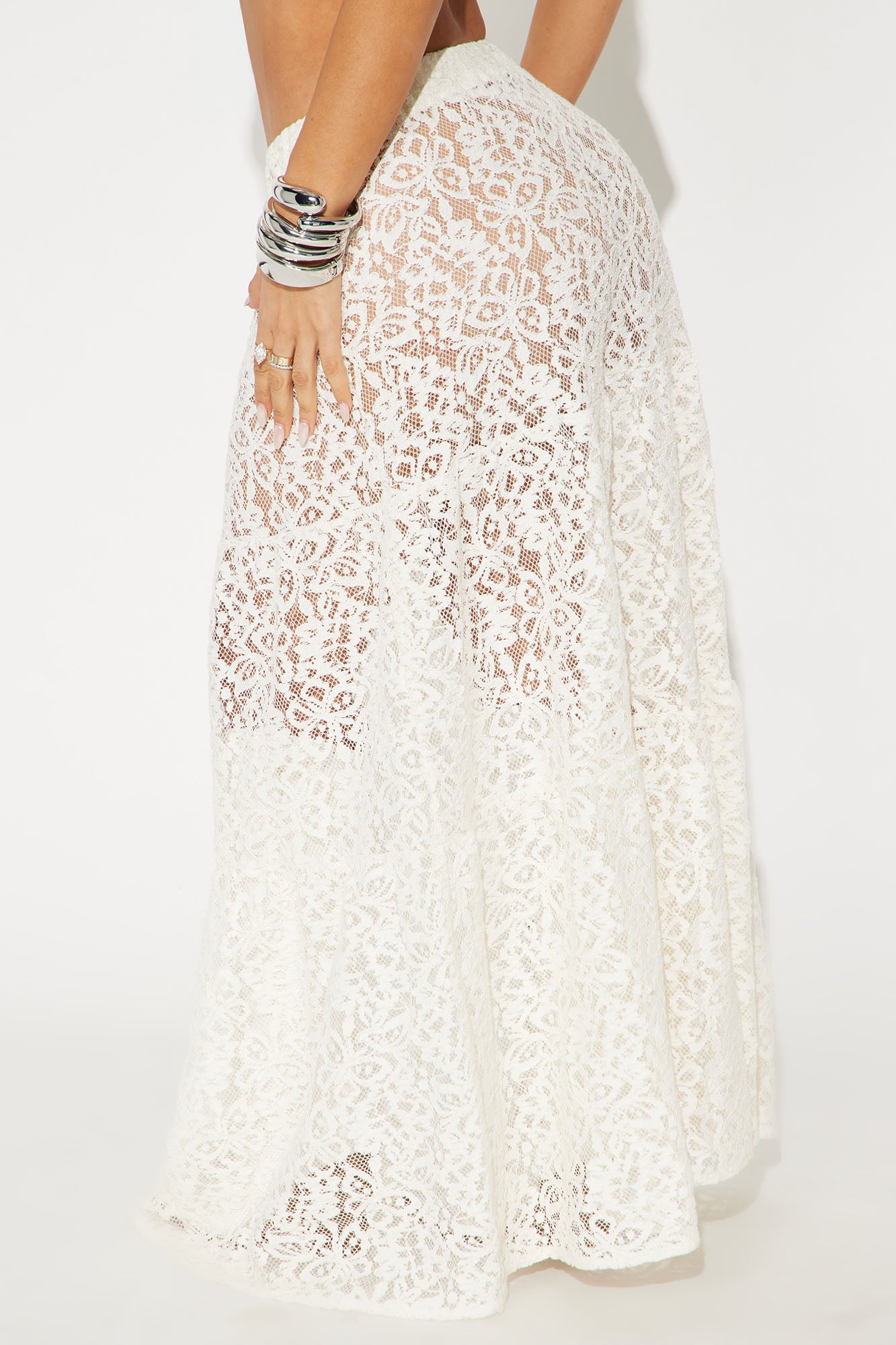 Keep It Sweet Tiered Lace Maxi Skirt - Cream - Image 3