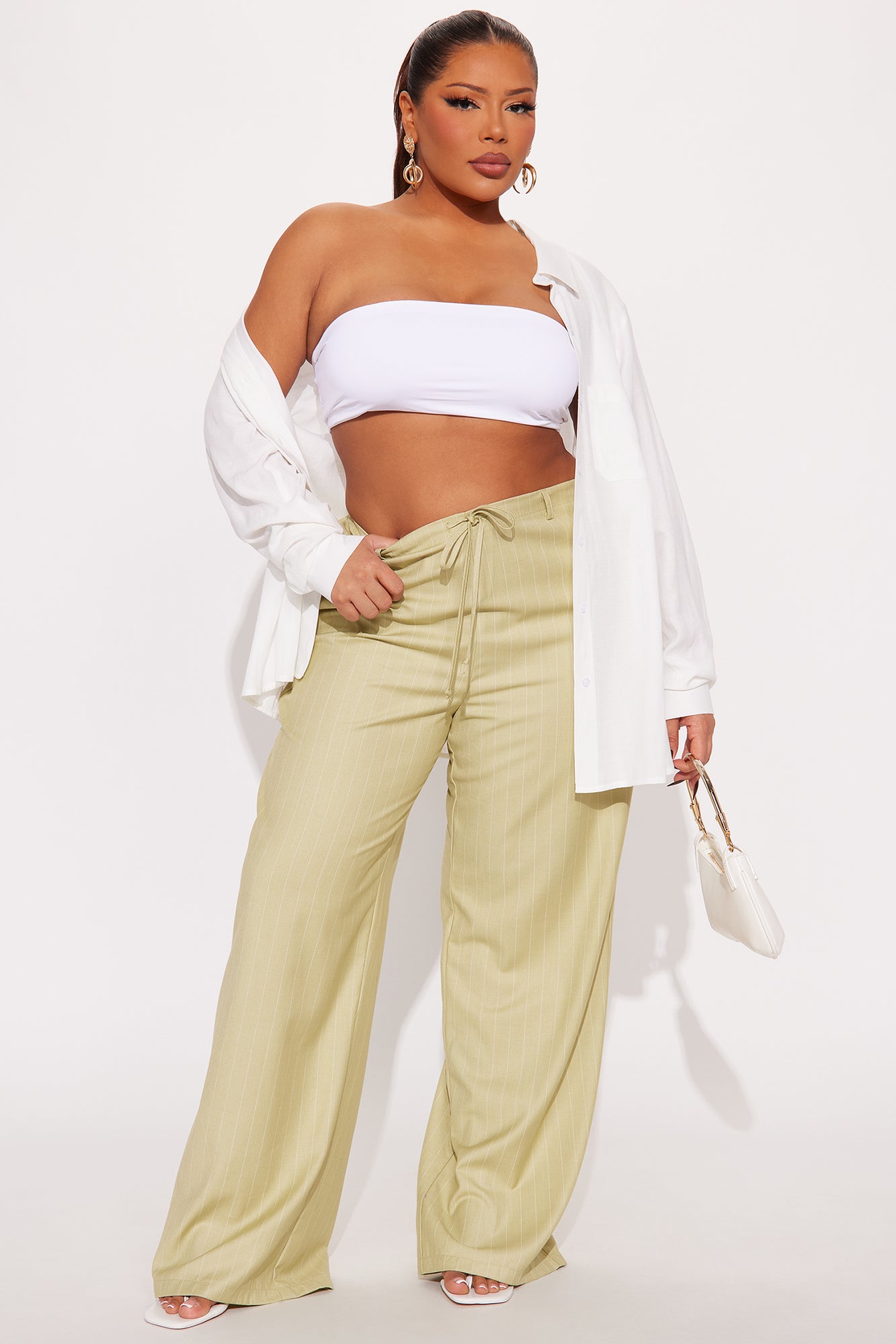 Yessica Pinstripe Wide Leg Trouser - Sage - Image 4
