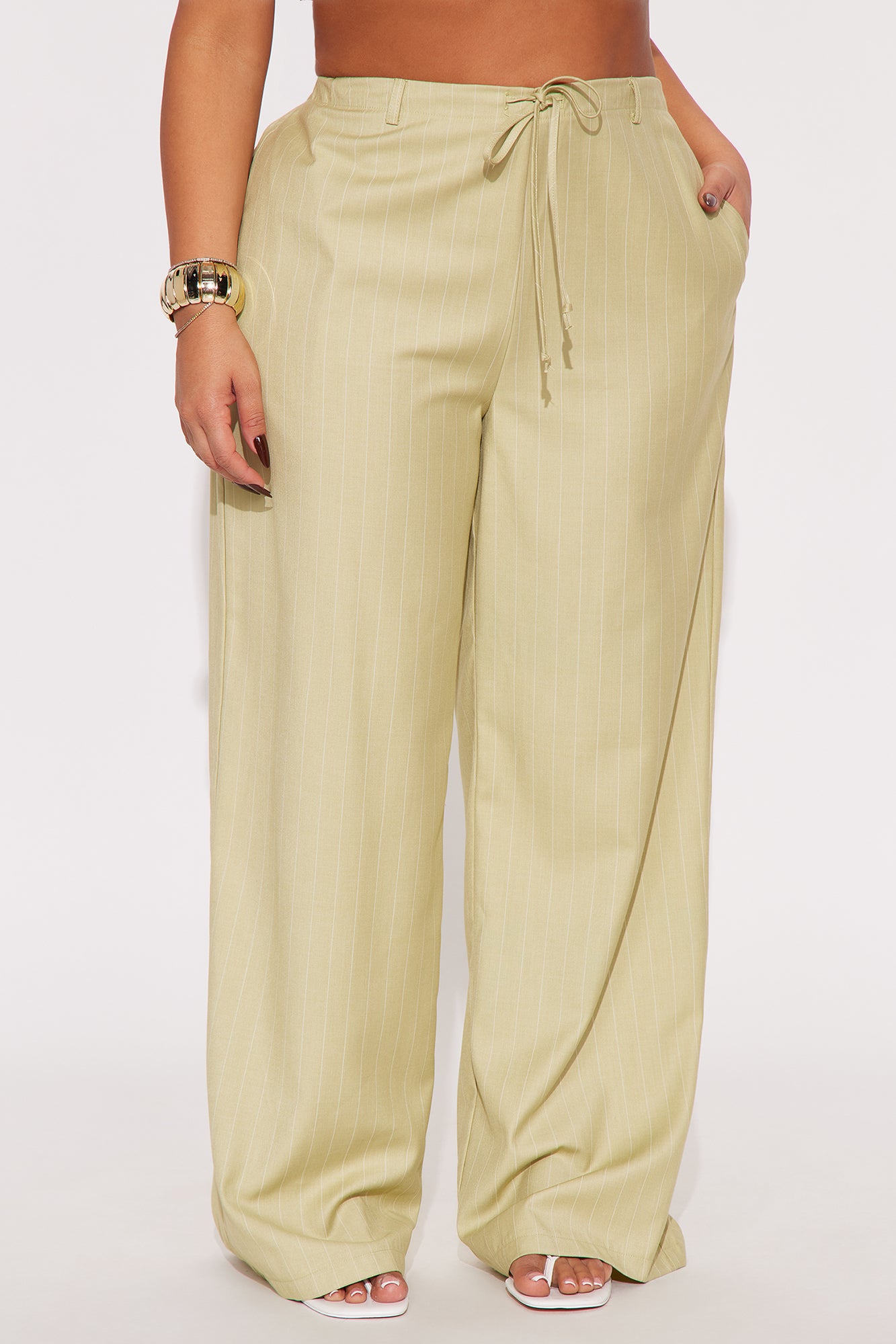 Yessica Pinstripe Wide Leg Trouser - Sage - Image 5