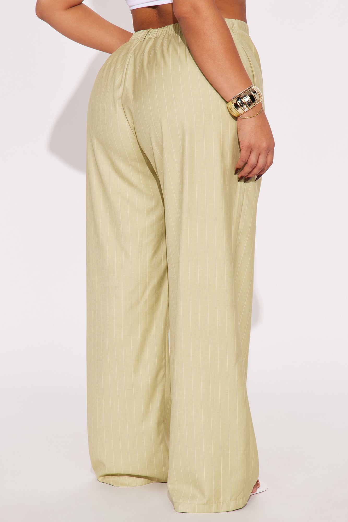 Yessica Pinstripe Wide Leg Trouser - Sage - Image 6