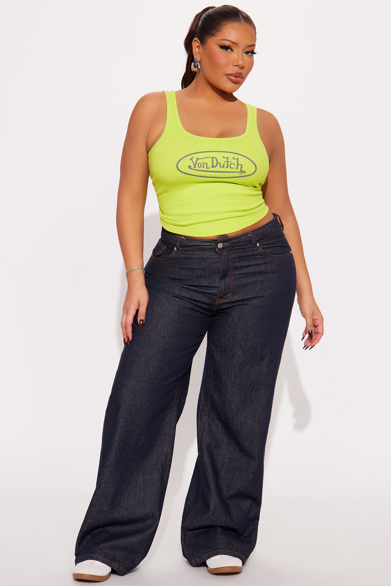 Von Dutch Ribbed Tank Top - Lime - Image 6
