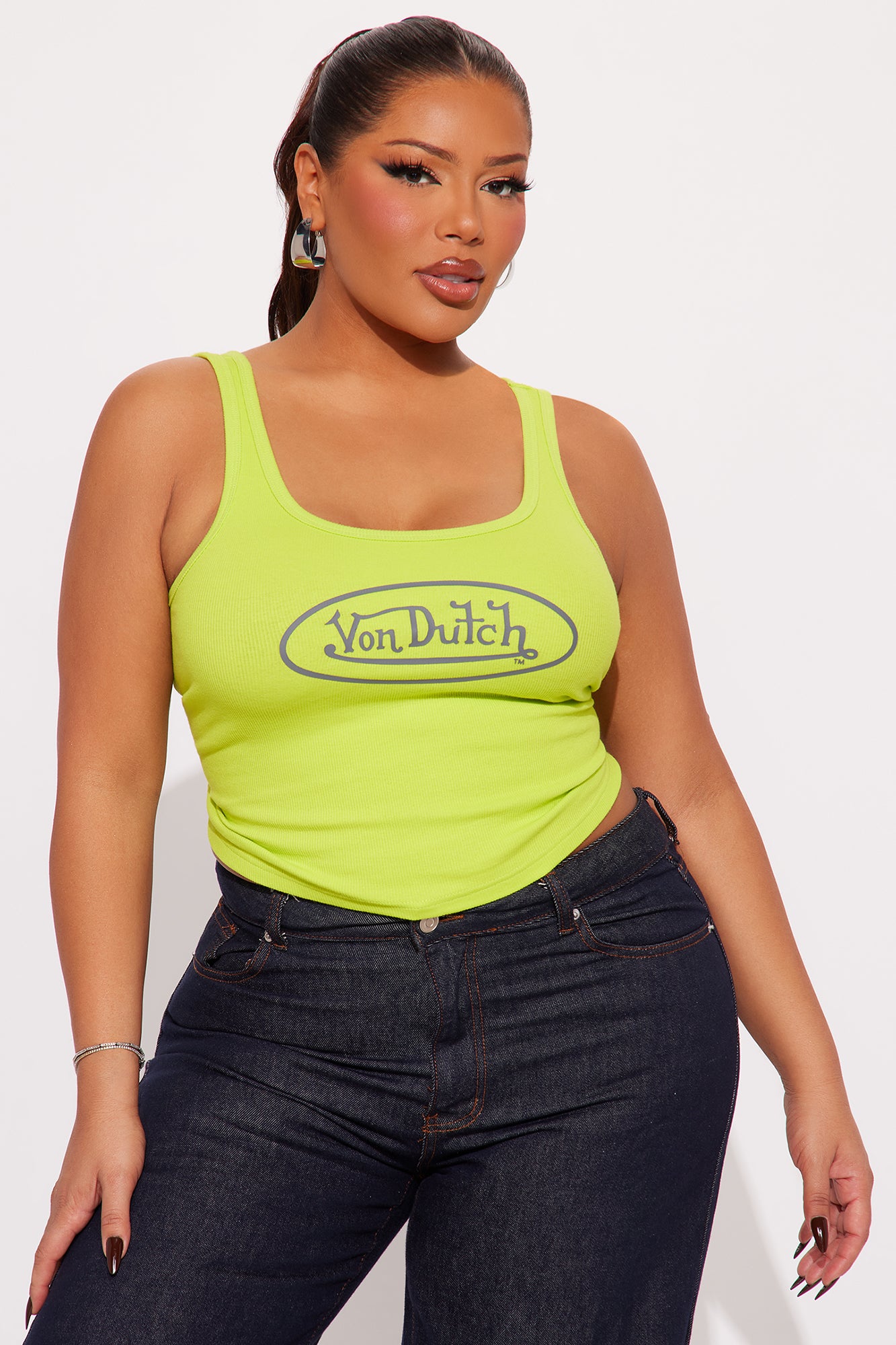 Von Dutch Ribbed Tank Top - Lime - Image 5