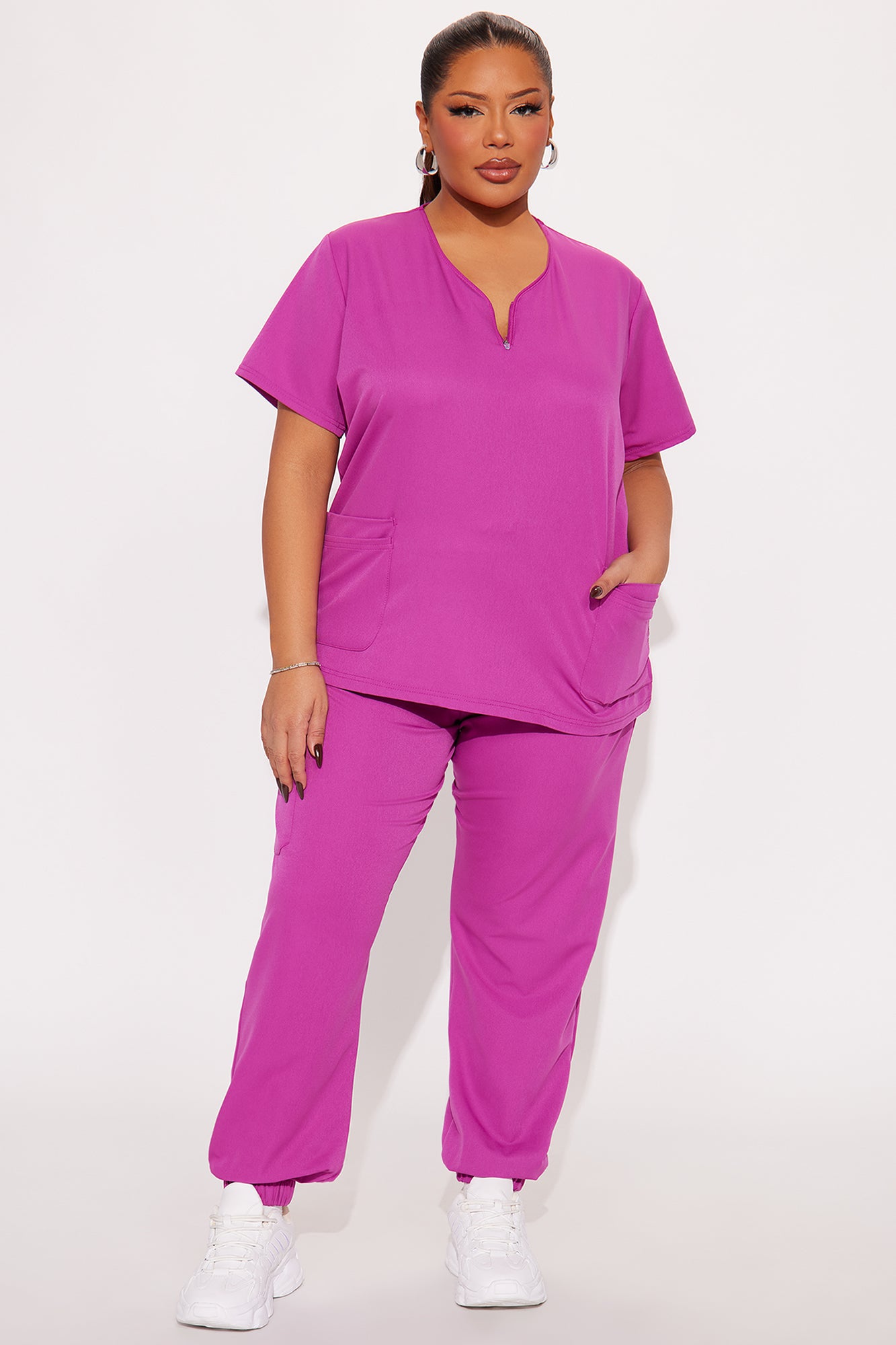 On The Daily 4 Way Stretch Scrub Uniform Jogger Set - Magenta - Image 4