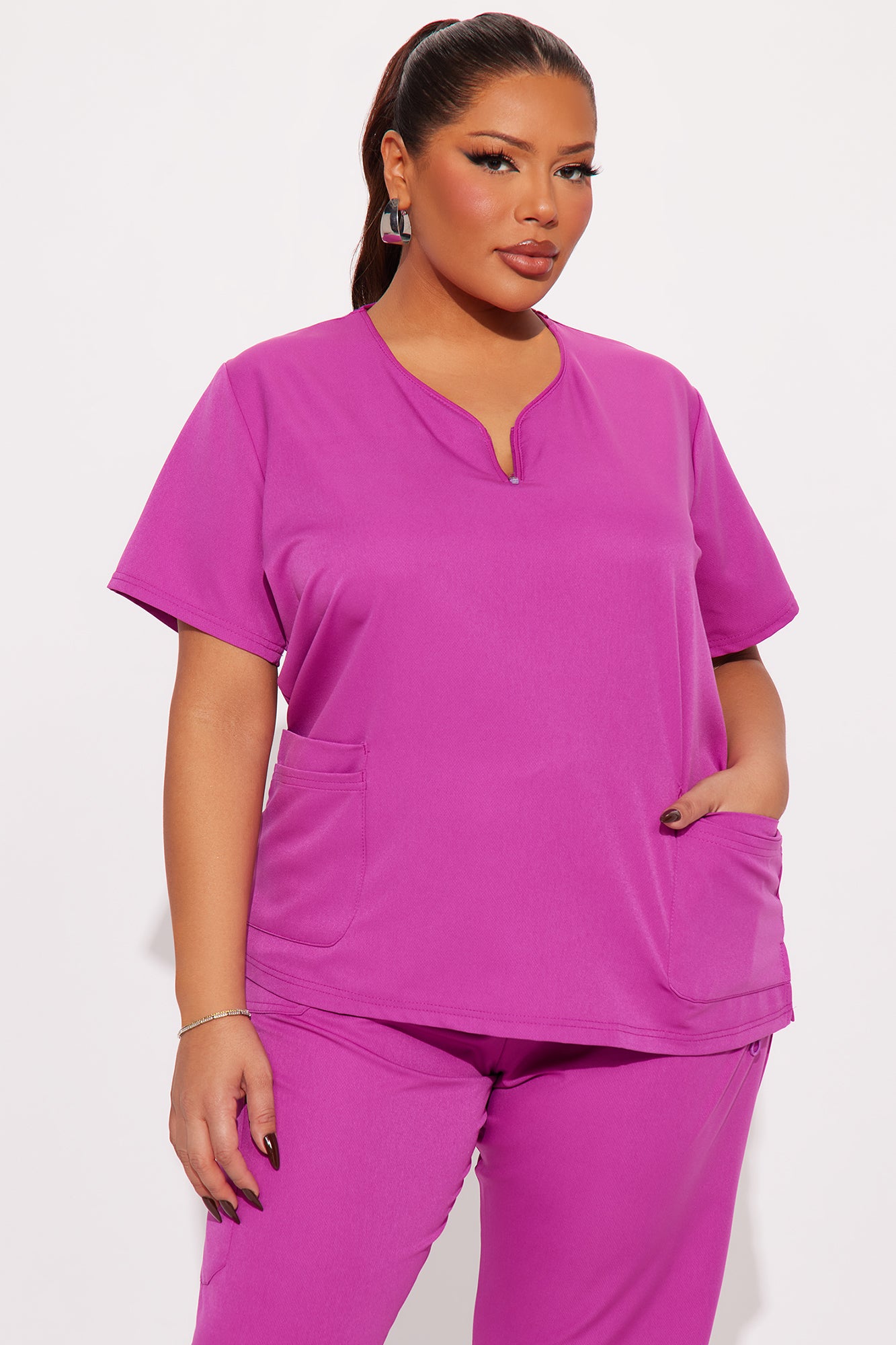 On The Daily 4 Way Stretch Scrub Uniform Jogger Set - Magenta - Image 5