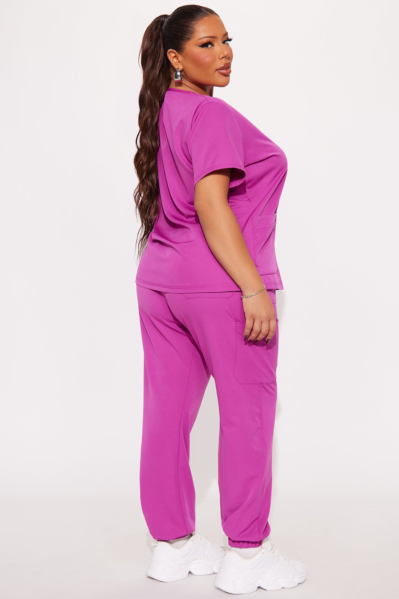 On The Daily 4 Way Stretch Scrub Uniform Jogger Set - Magenta - Image 6