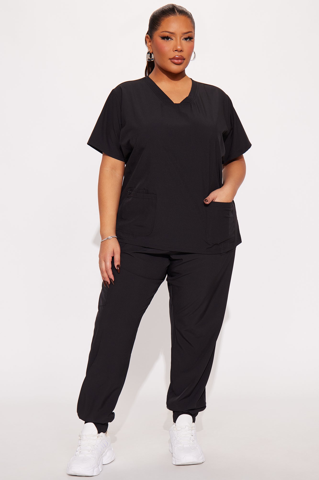 Care For You 4 Way Stretch Scrub Uniform Jogger Set - Black - Image 4