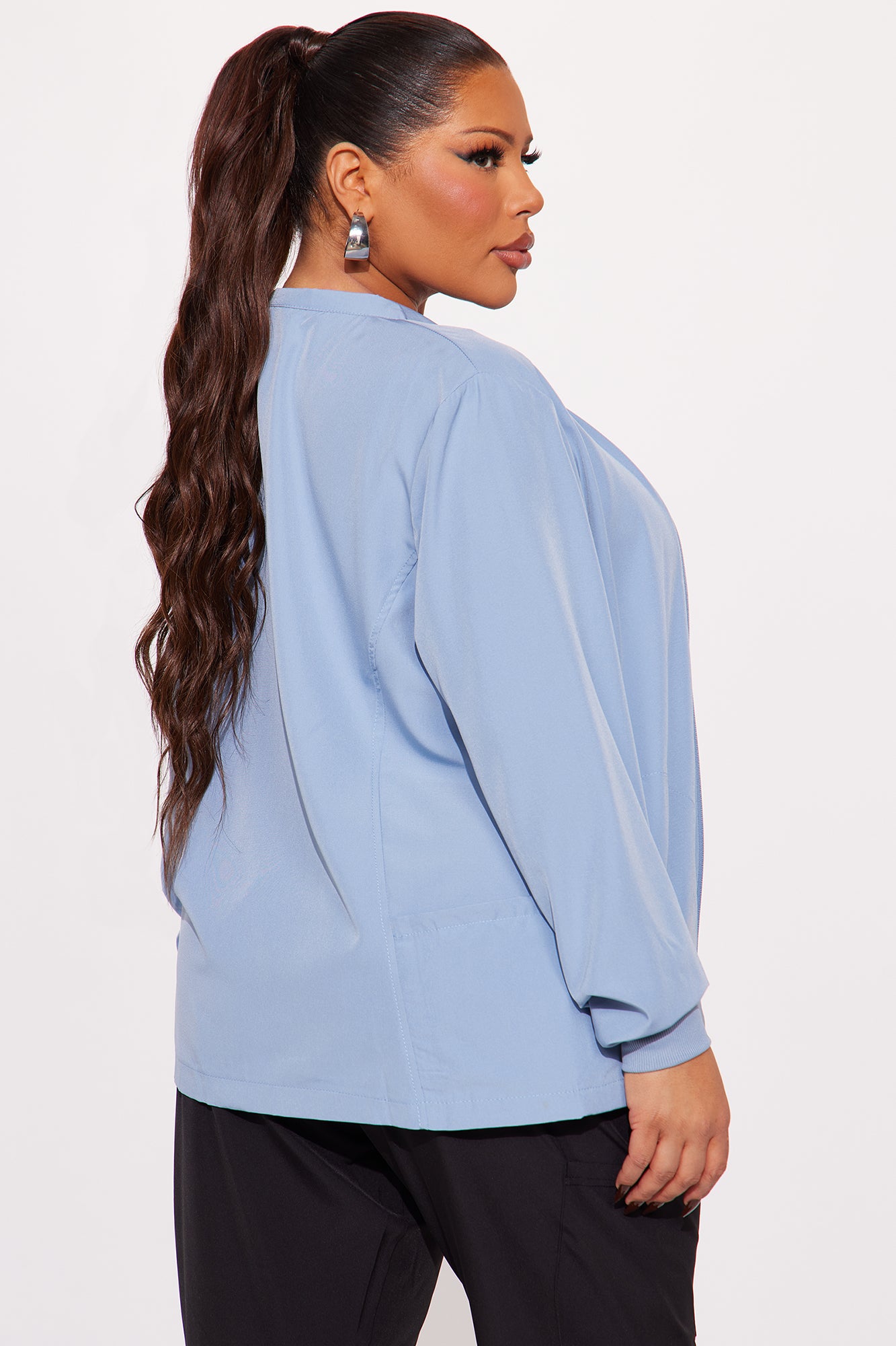 Clocked In Stretch Zip Up Scrub Uniform Jacket - Slate Blue - Image 7
