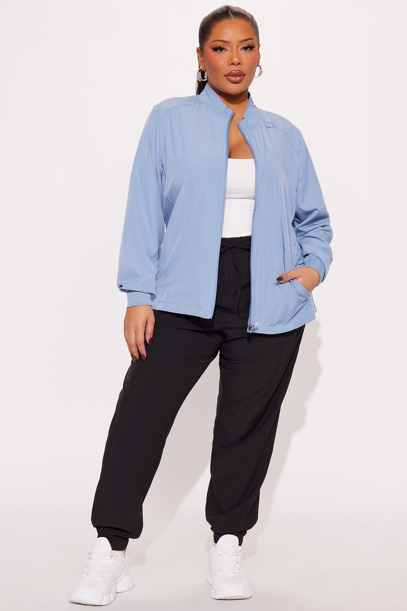 Clocked In Stretch Zip Up Scrub Uniform Jacket - Slate Blue - Image 5