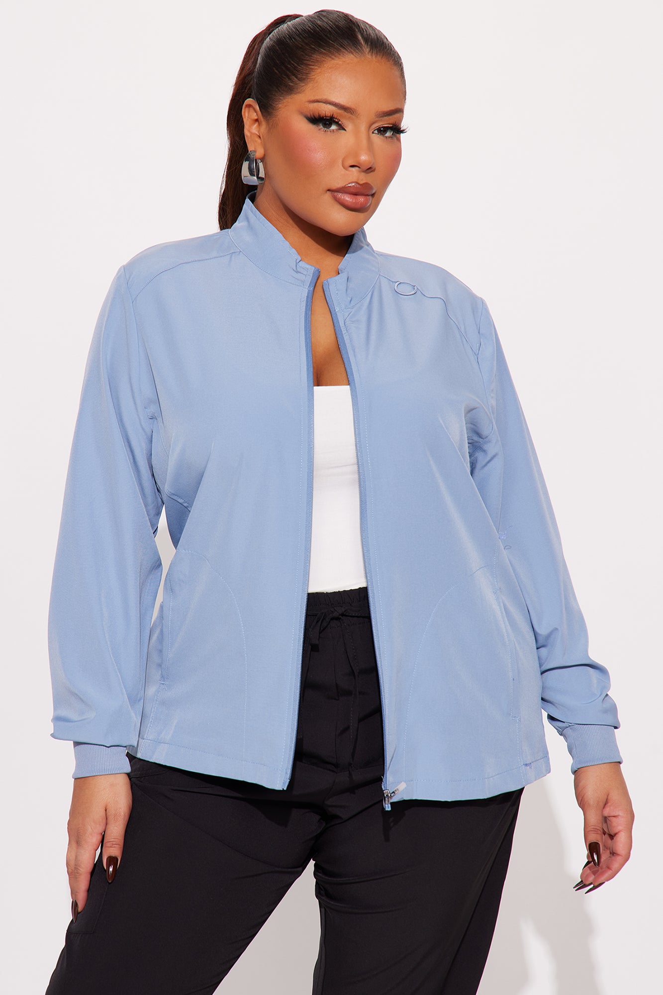 Clocked In Stretch Zip Up Scrub Uniform Jacket - Slate Blue - Image 4