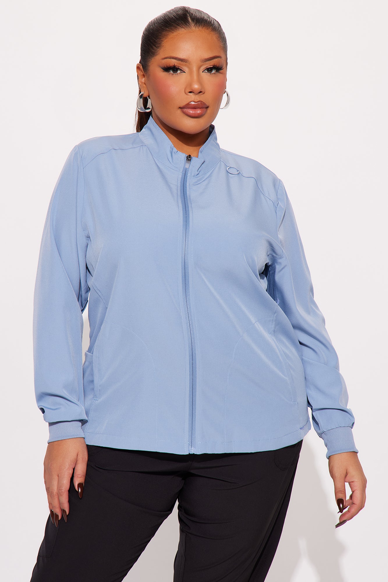 Clocked In Stretch Zip Up Scrub Uniform Jacket - Slate Blue - Image 6