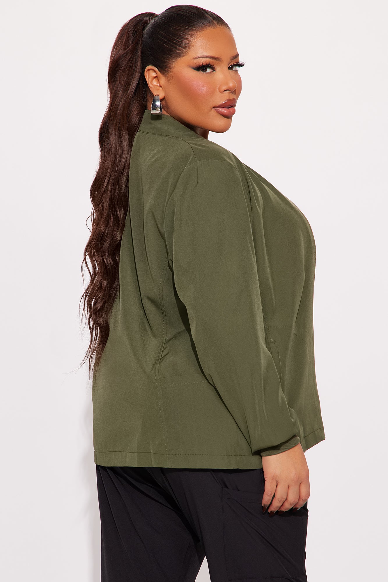 Clocked In Stretch Zip Up Scrub Uniform Jacket - Olive - Image 8