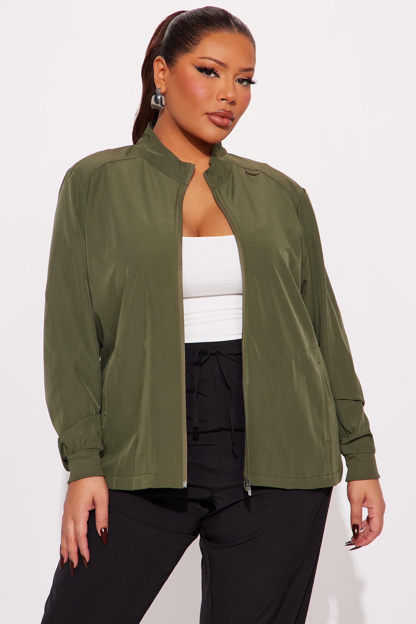 Clocked In Stretch Zip Up Scrub Uniform Jacket - Olive - Image 5