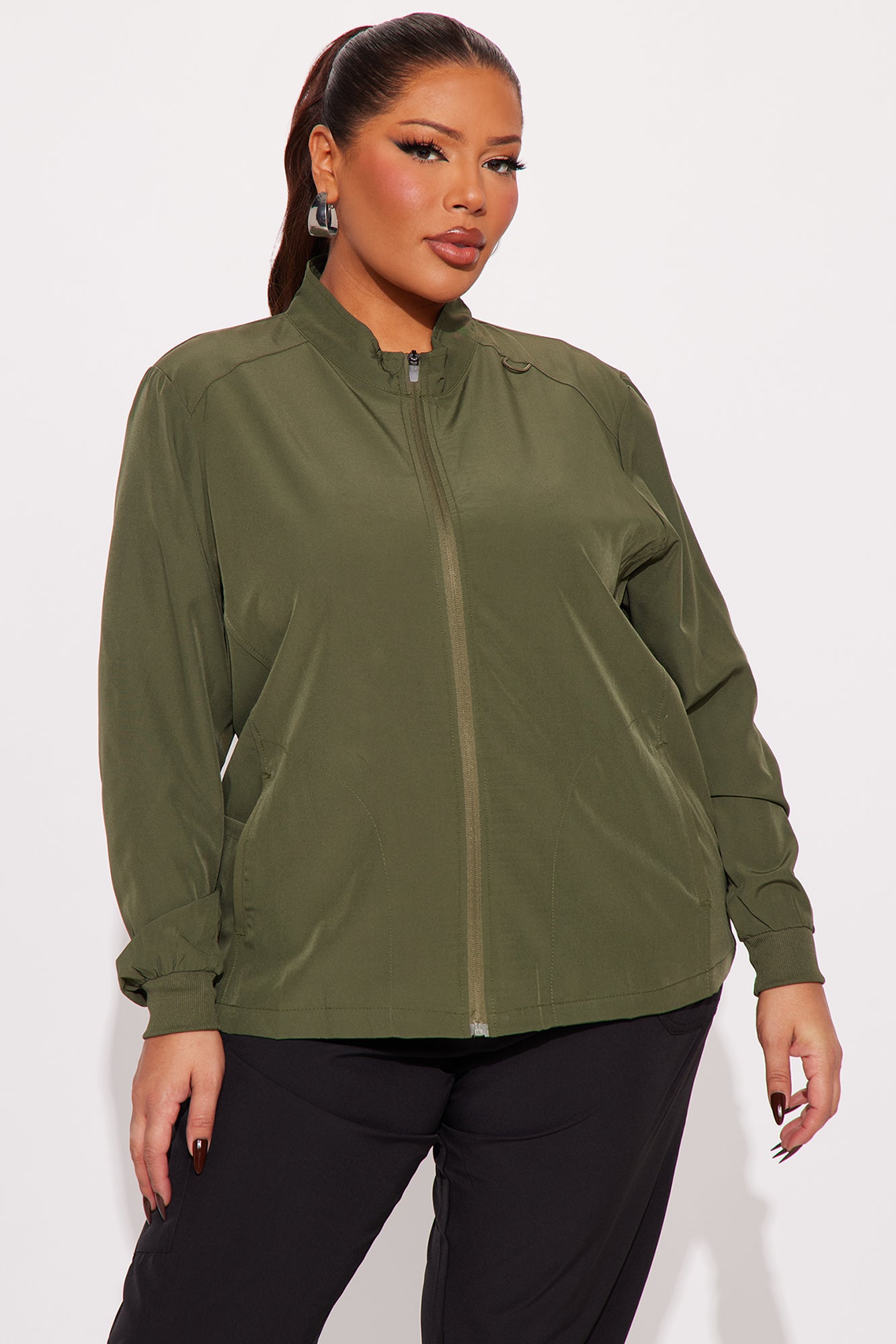 Clocked In Stretch Zip Up Scrub Uniform Jacket - Olive - Image 7