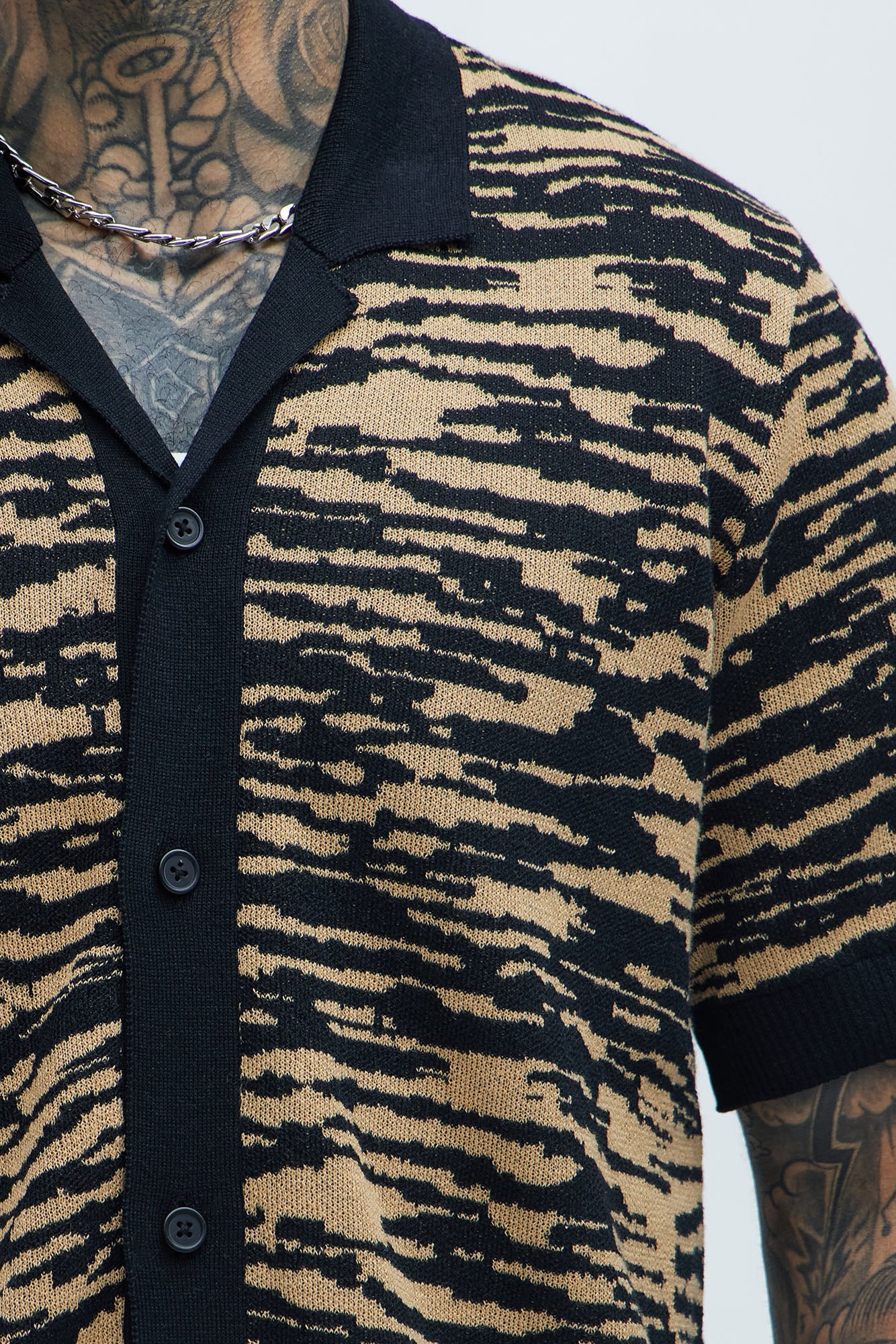 Zebra Pattern Knit Button Down Shirt - Black/combo - Image 4