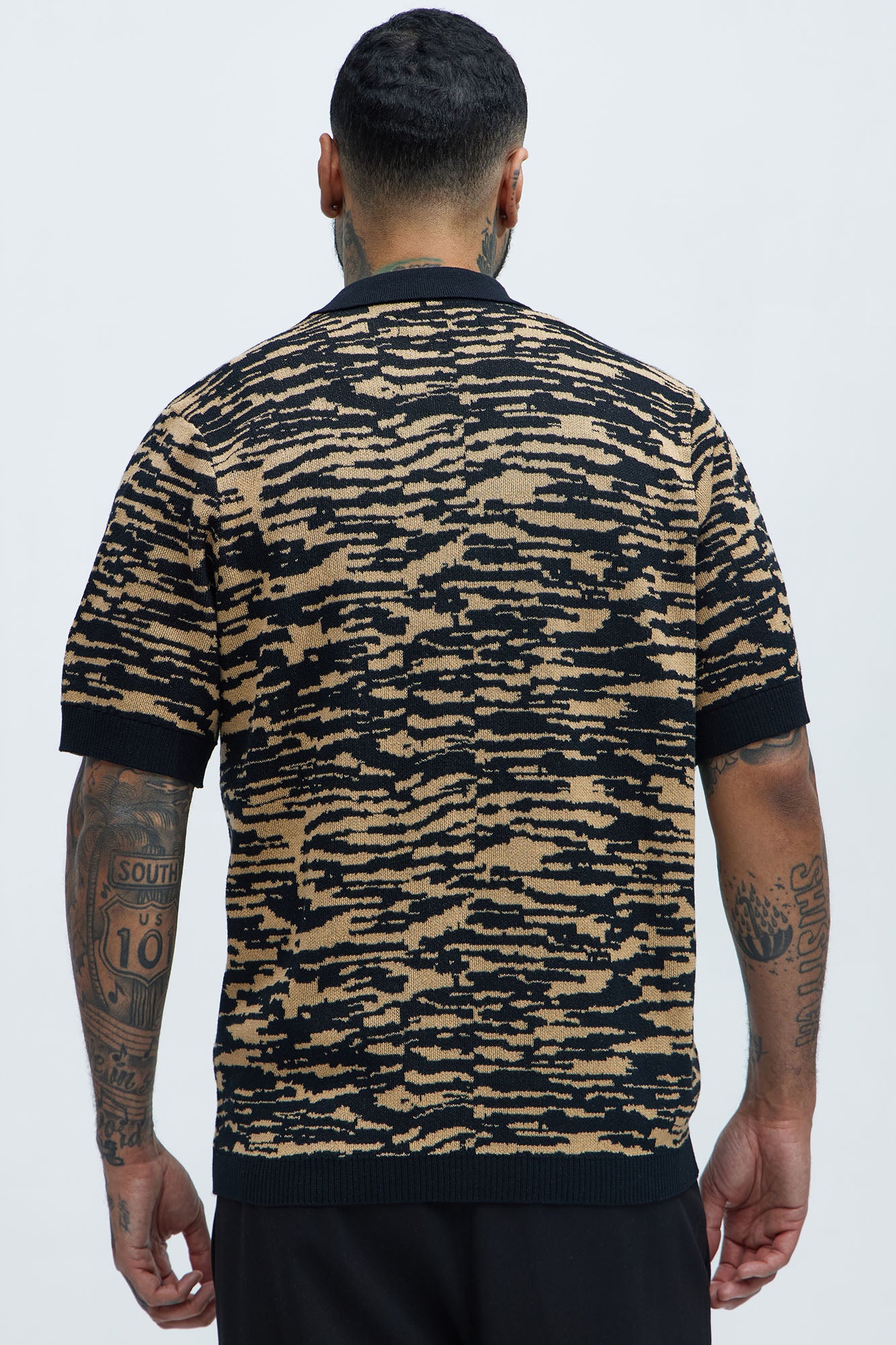 Zebra Pattern Knit Button Down Shirt - Black/combo - Image 5