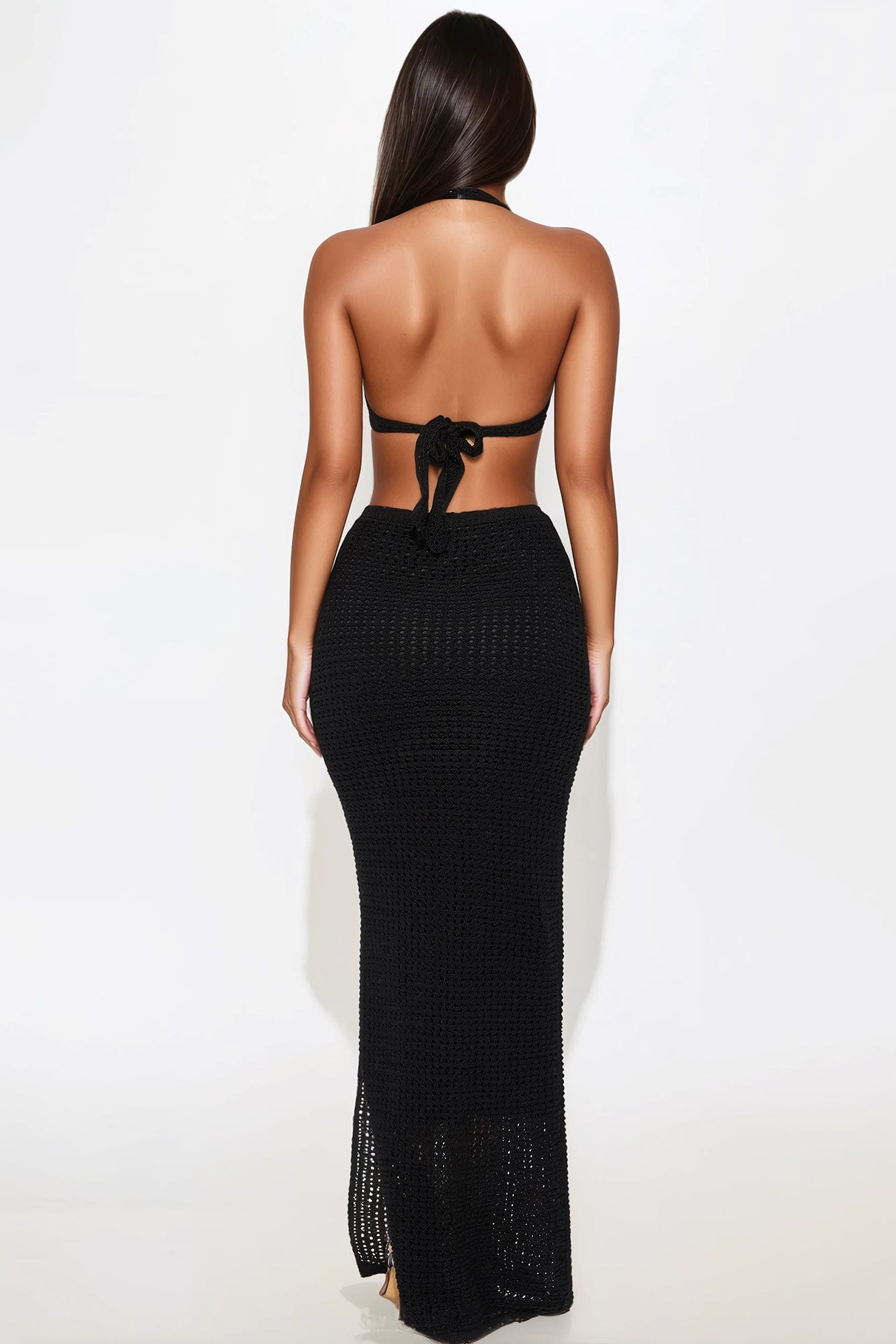Dora Crochet Maxi Dress - Black - Image 3