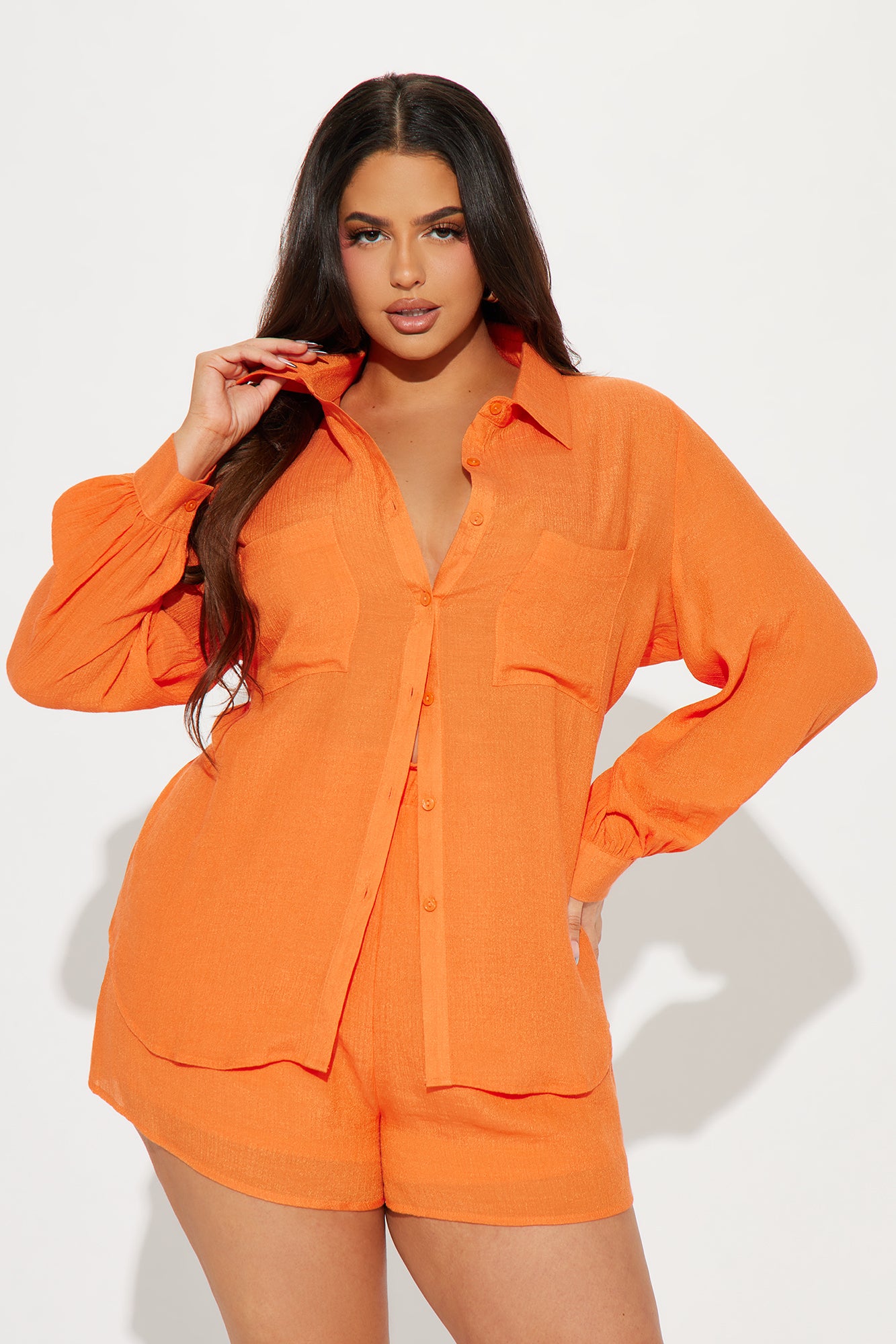 Strolling Through Gauze Short Set - Orange - Image 5